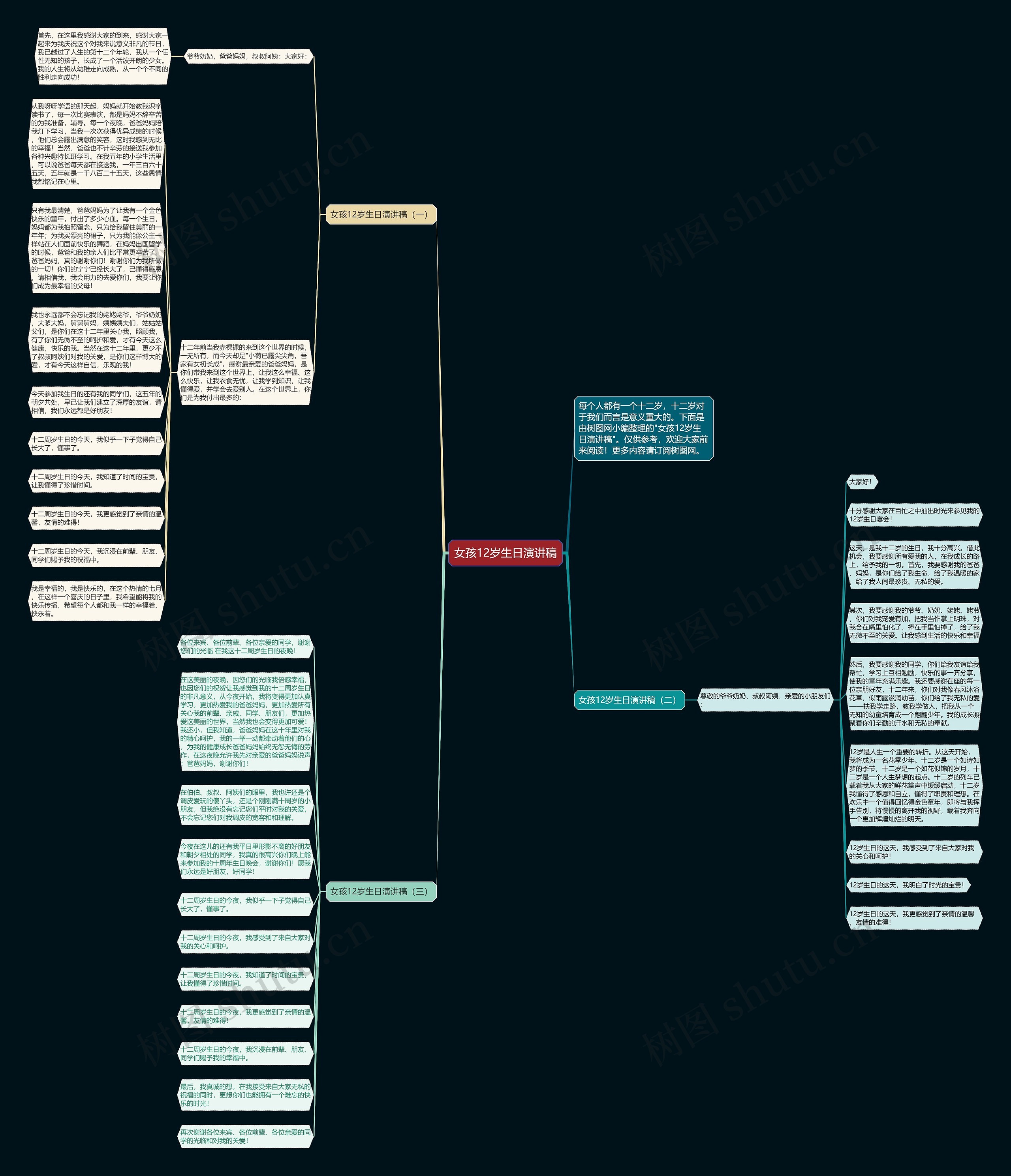 女孩12岁生日演讲稿思维导图