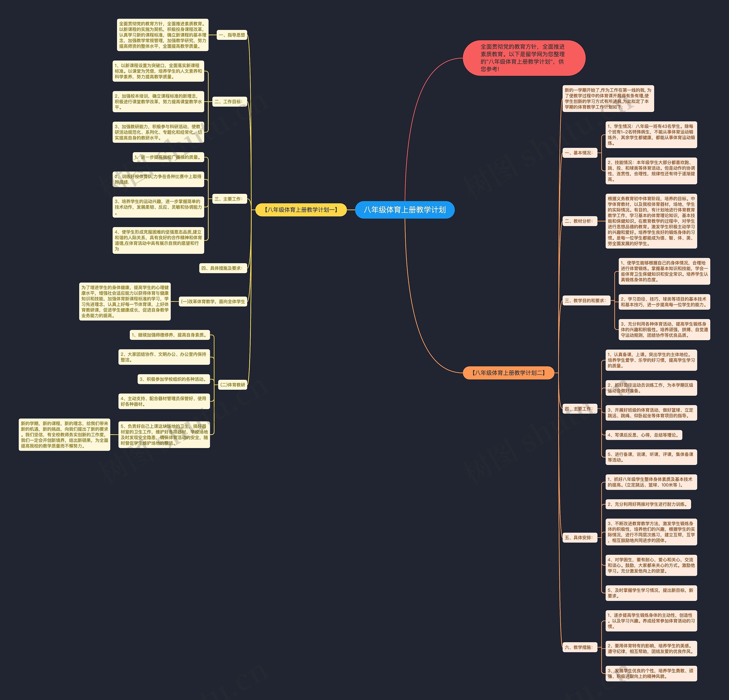 八年级体育上册教学计划思维导图