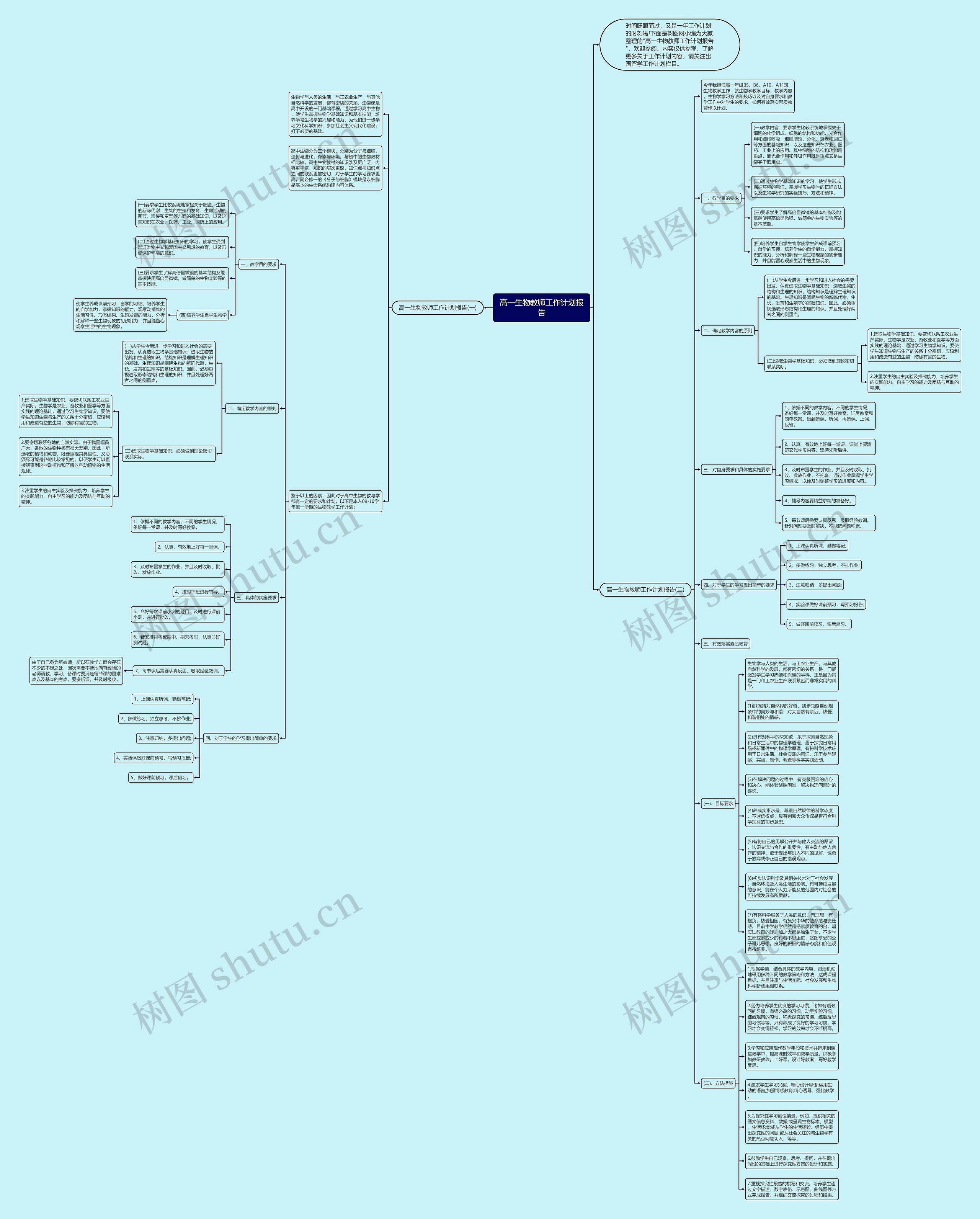 高一生物教师工作计划报告思维导图