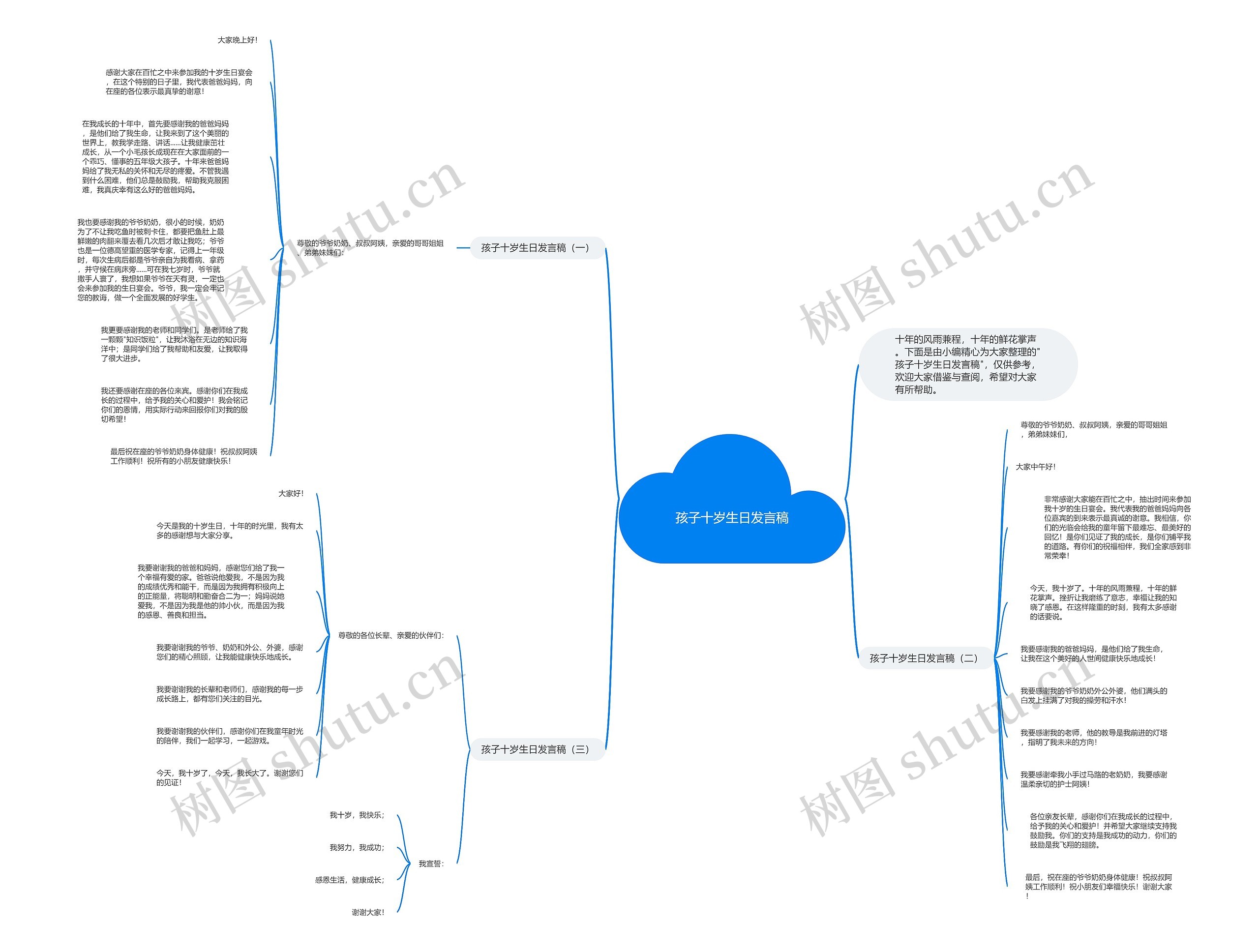 孩子十岁生日发言稿思维导图