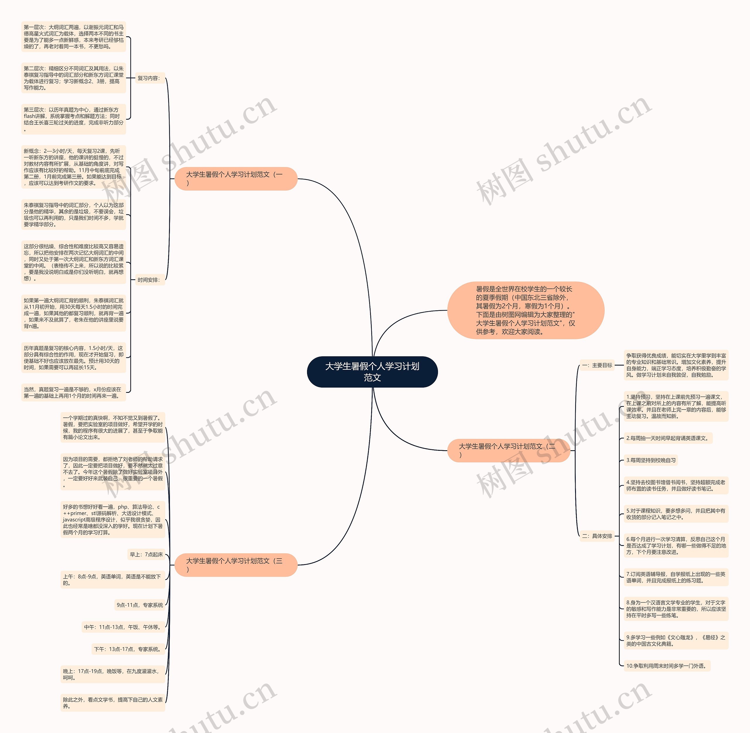 大学生暑假个人学习计划范文思维导图