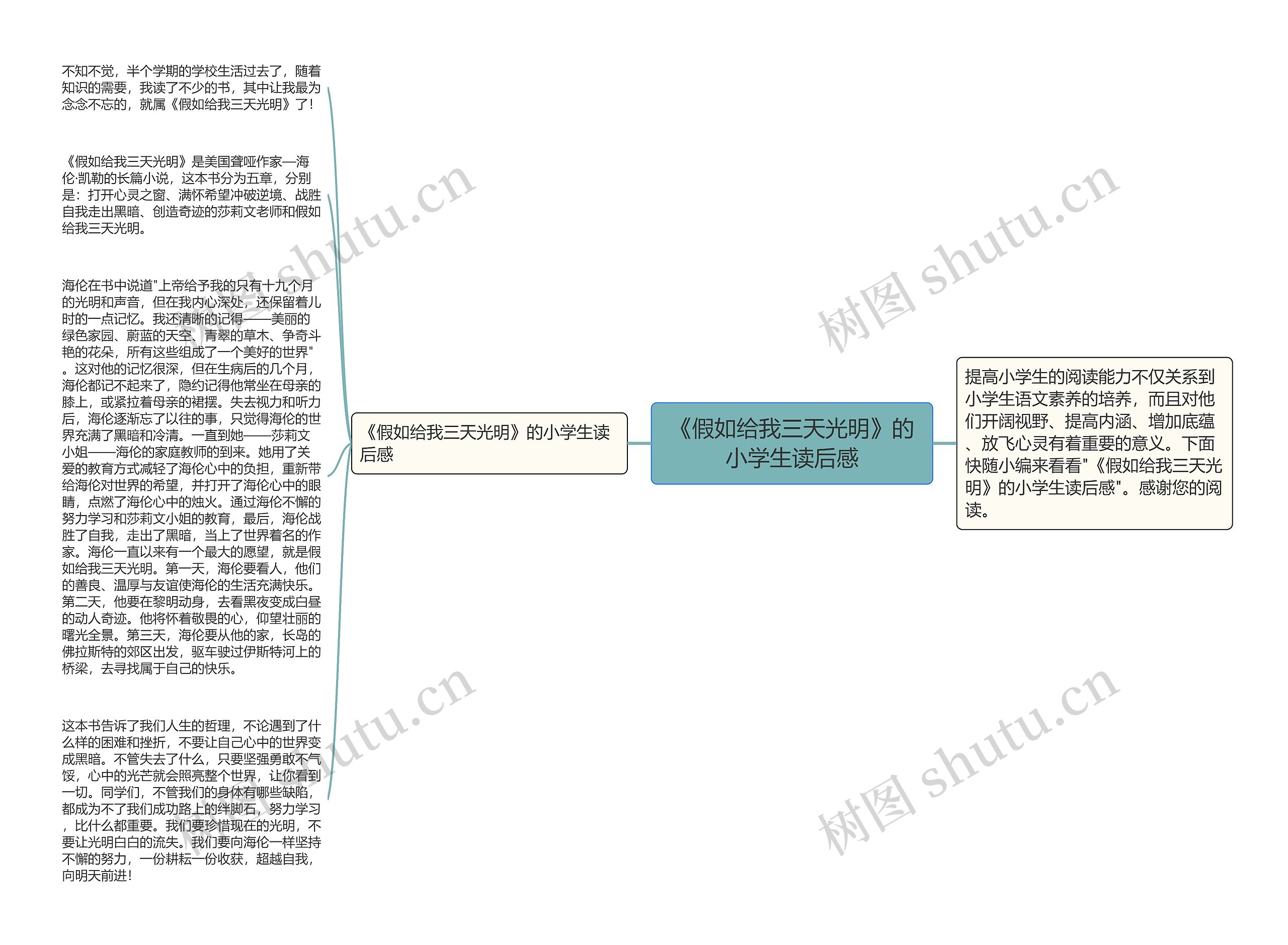 《假如给我三天光明》的小学生读后感思维导图