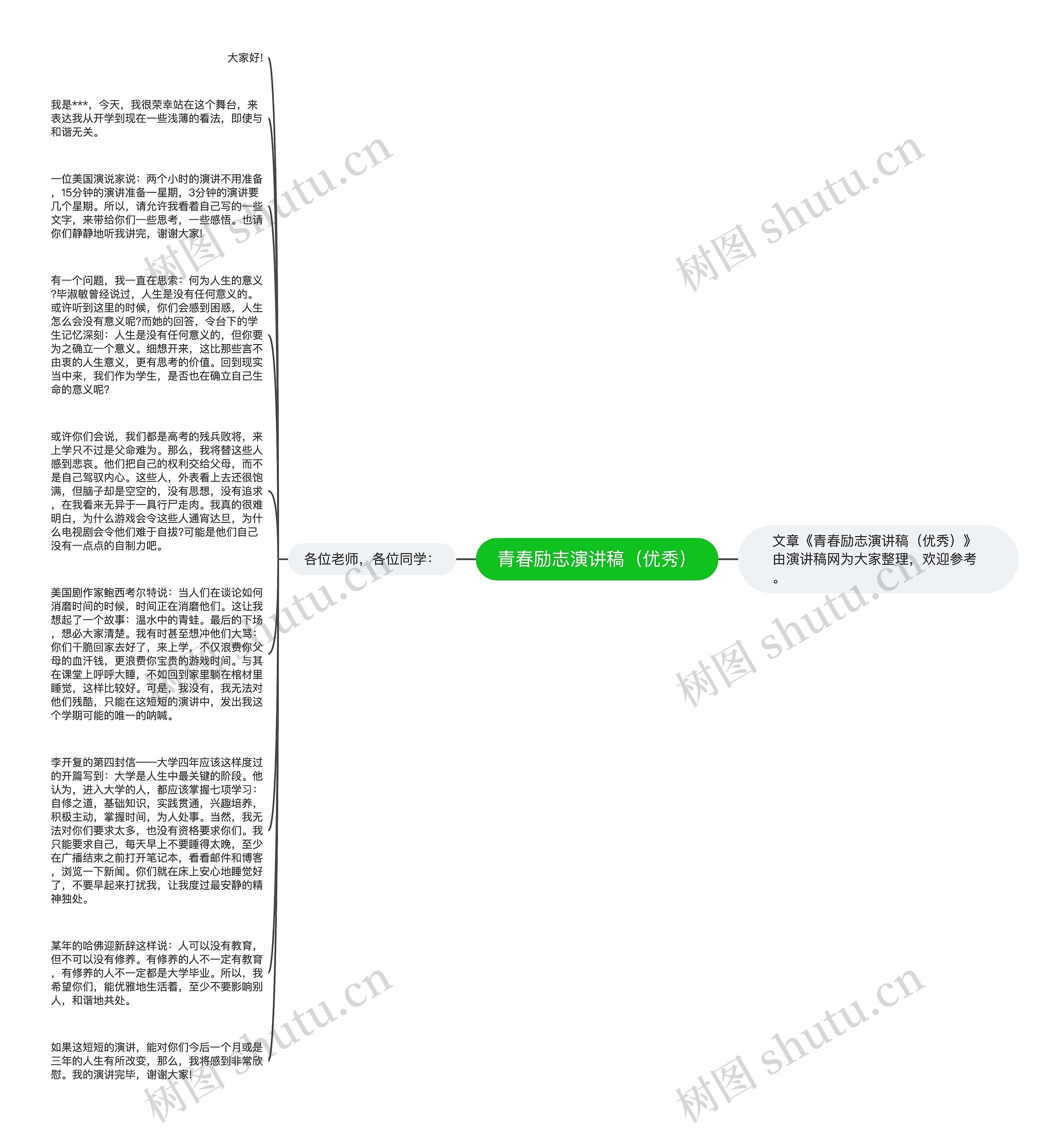 青春励志演讲稿（优秀）思维导图