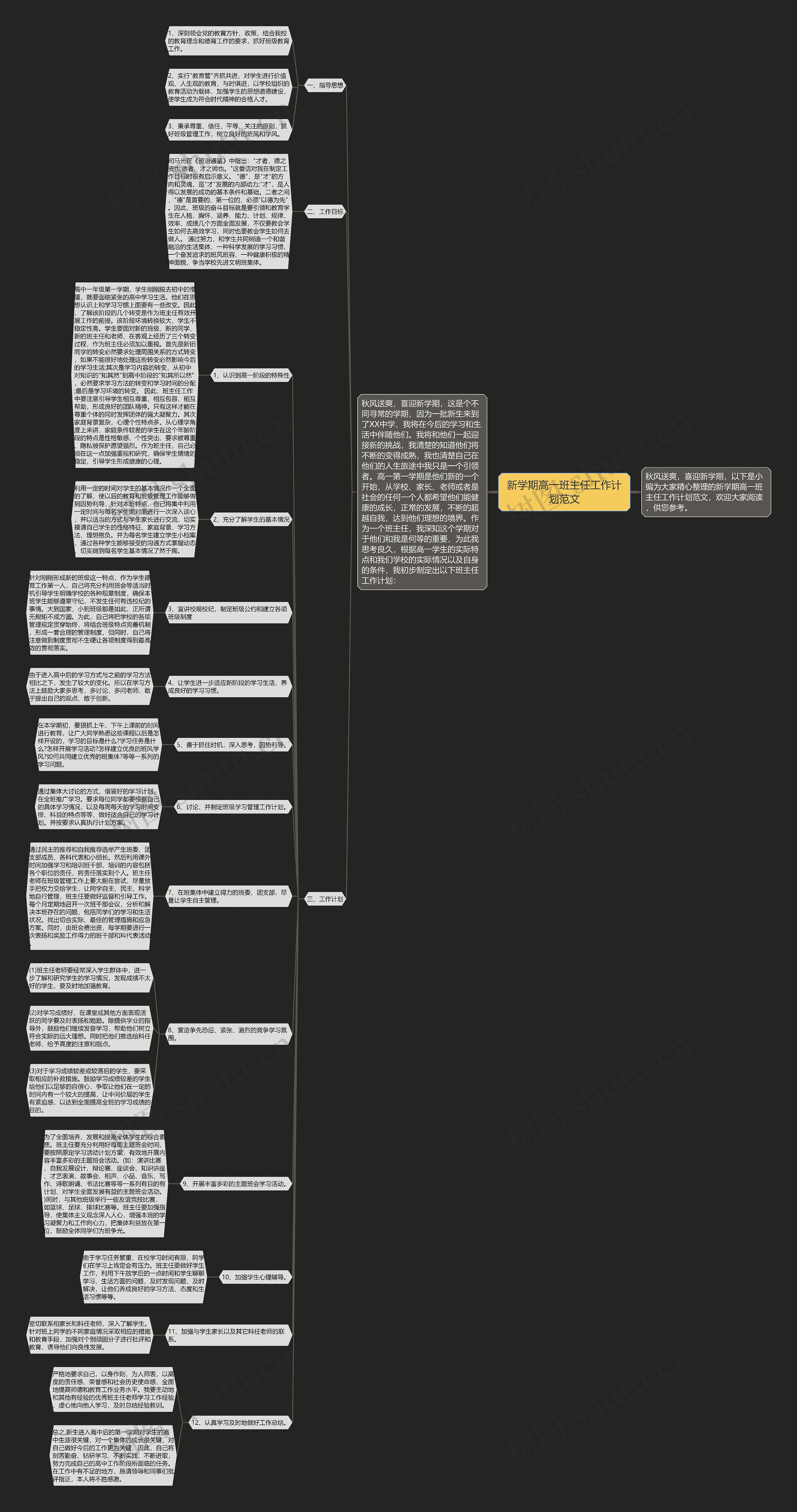 新学期高一班主任工作计划范文思维导图