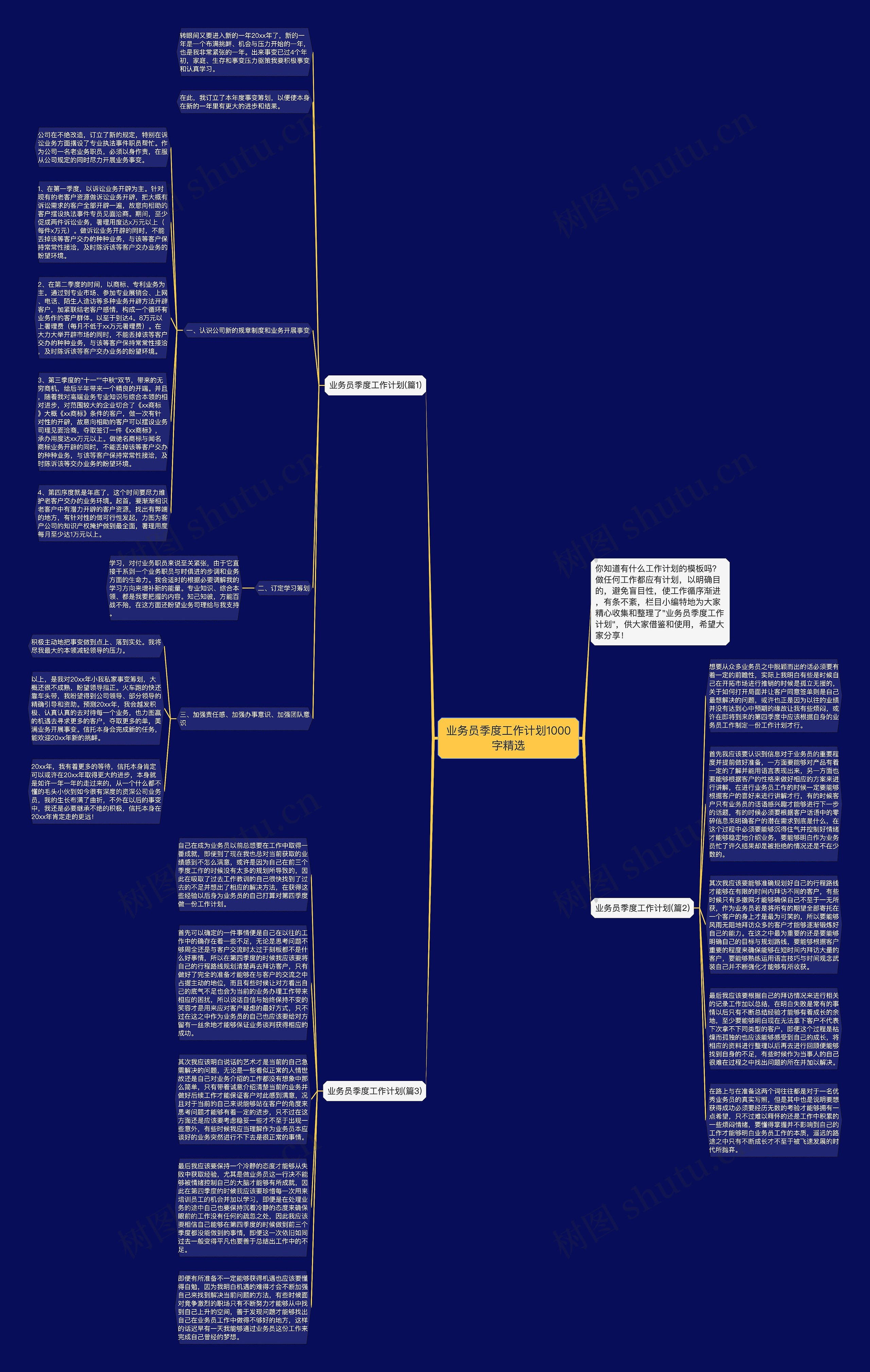 业务员季度工作计划1000字精选思维导图