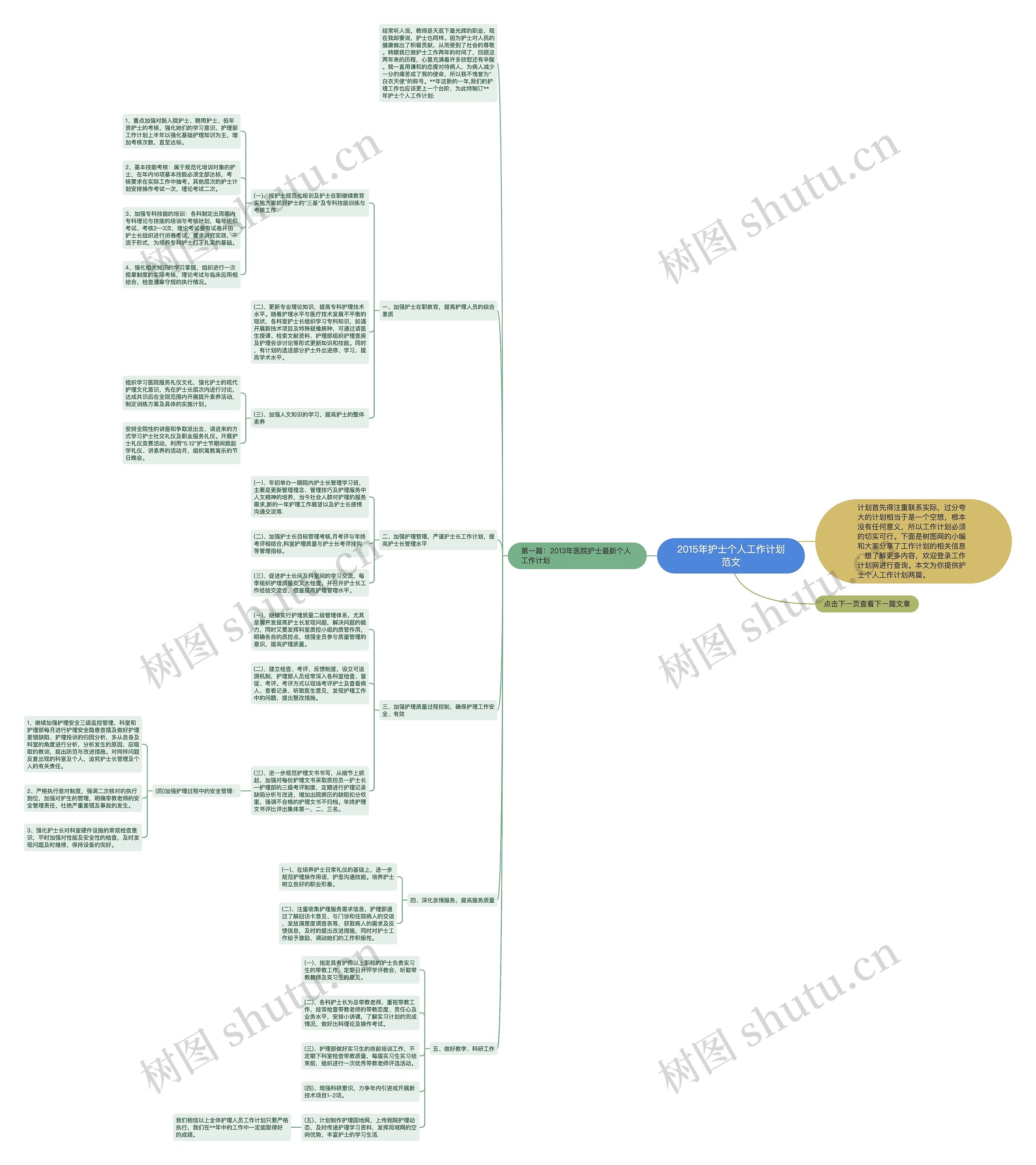 2015年护士个人工作计划范文思维导图