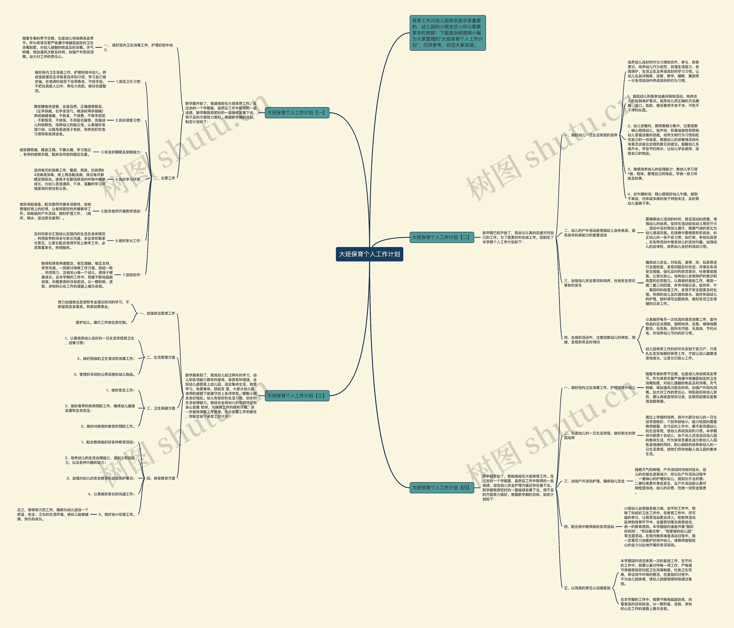 大班保育个人工作计划思维导图