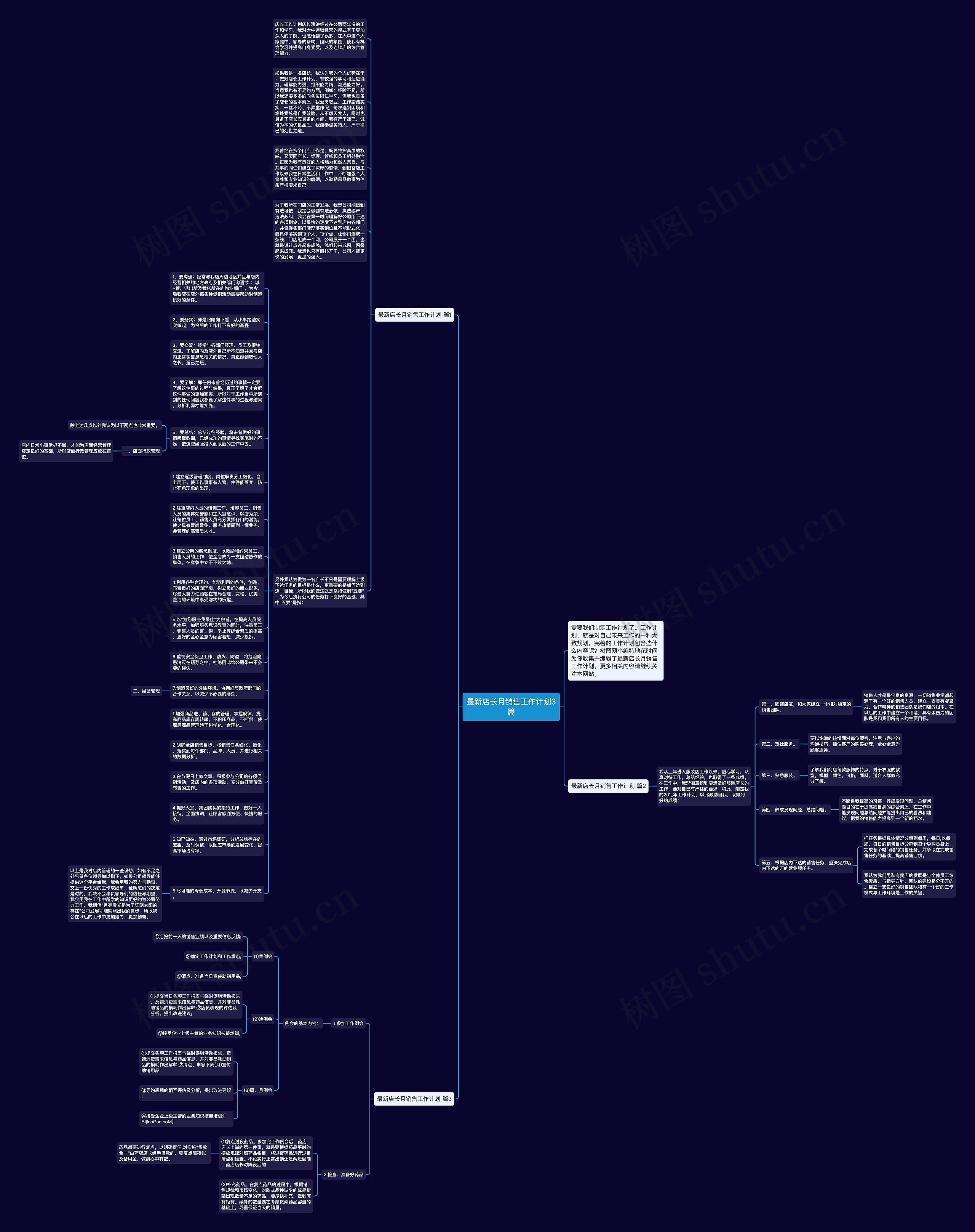 最新店长月销售工作计划3篇思维导图