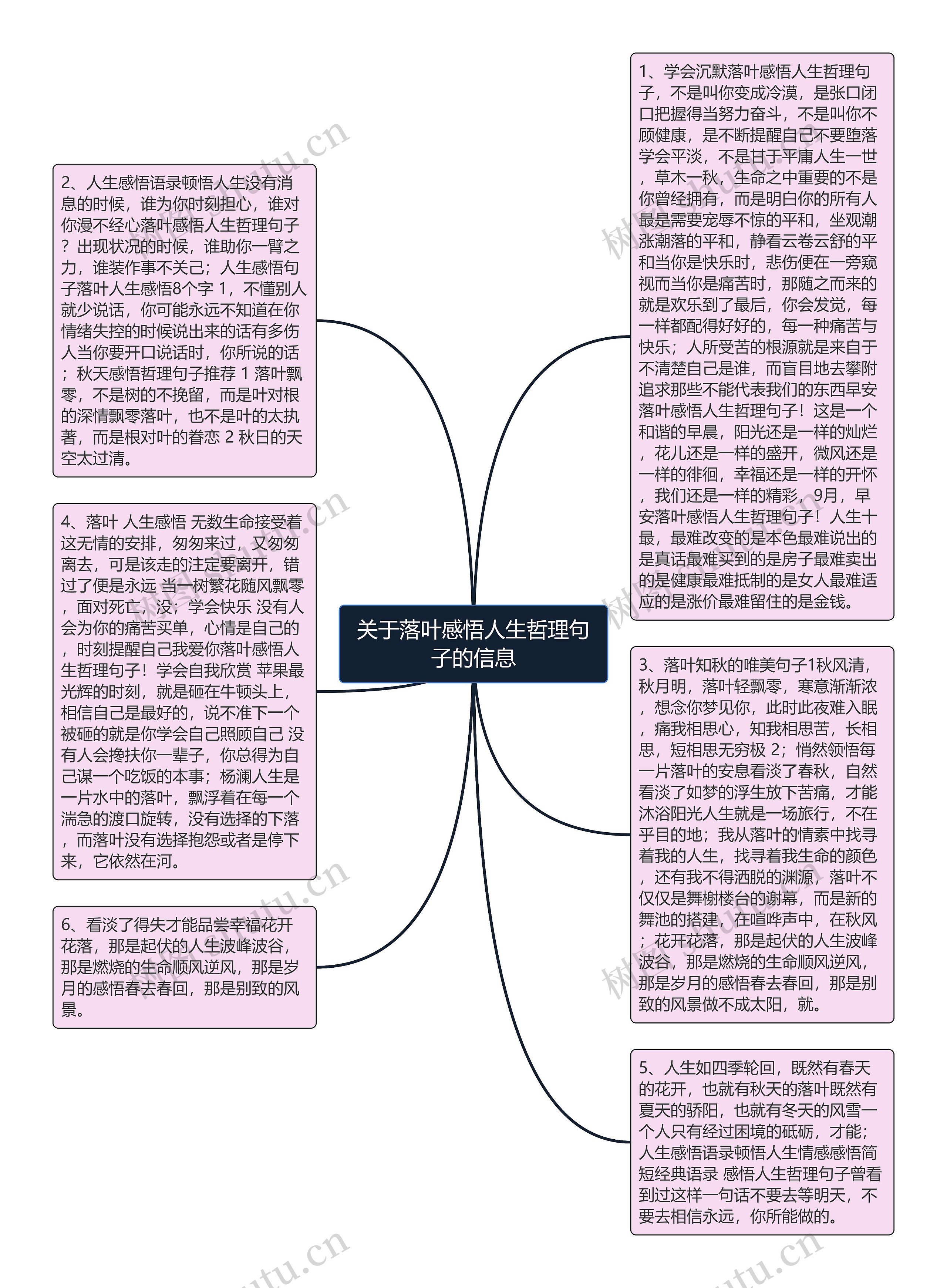 关于落叶感悟人生哲理句子的信息思维导图