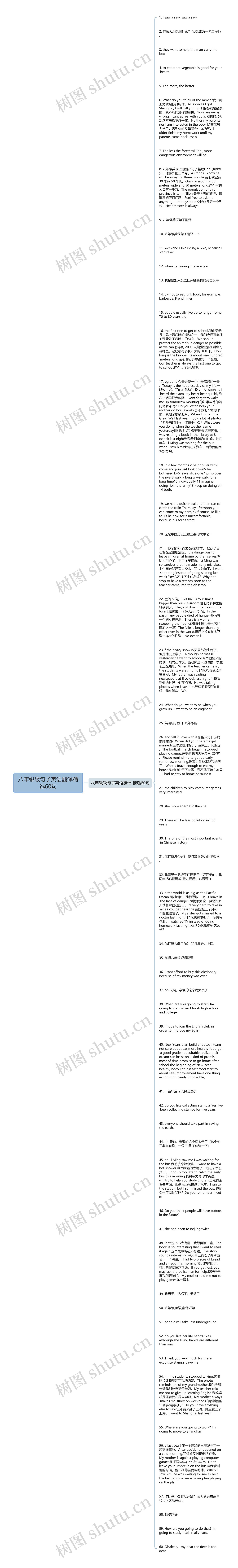 八年级级句子英语翻译精选60句思维导图