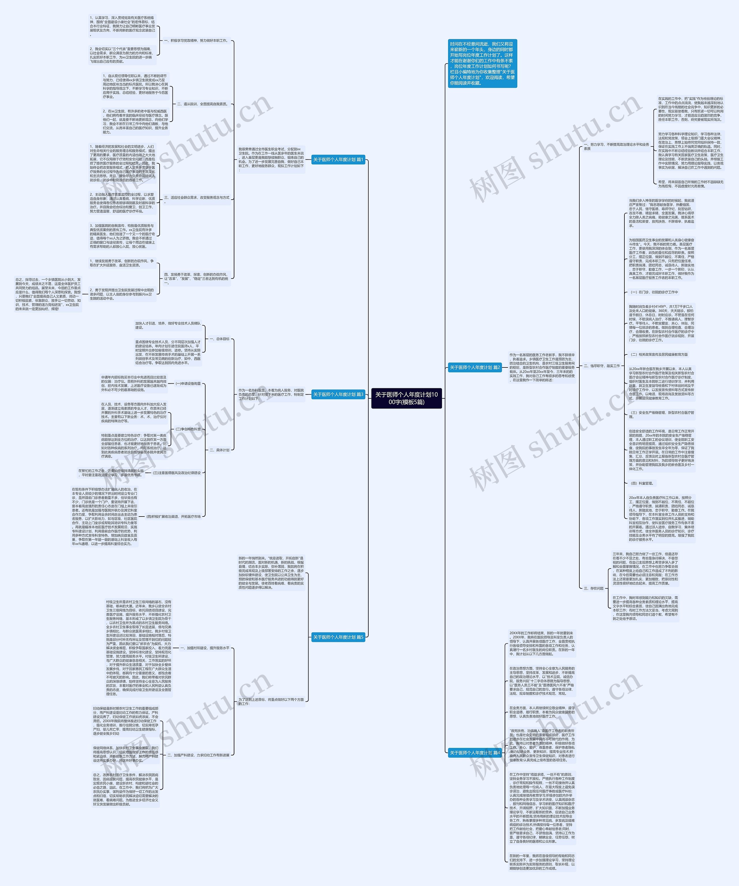 关于医师个人年度计划1000字(5篇)思维导图