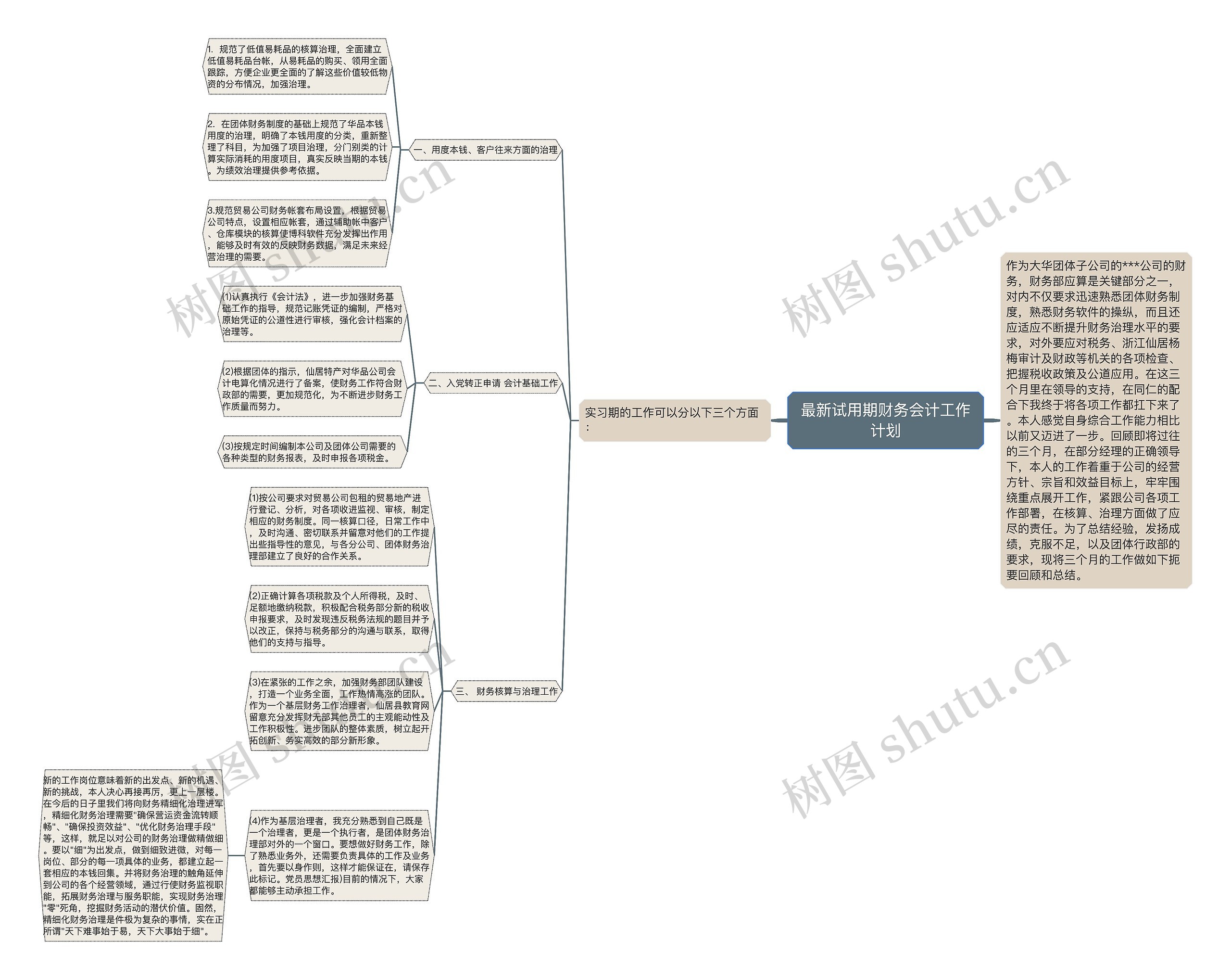 最新试用期财务会计工作计划思维导图