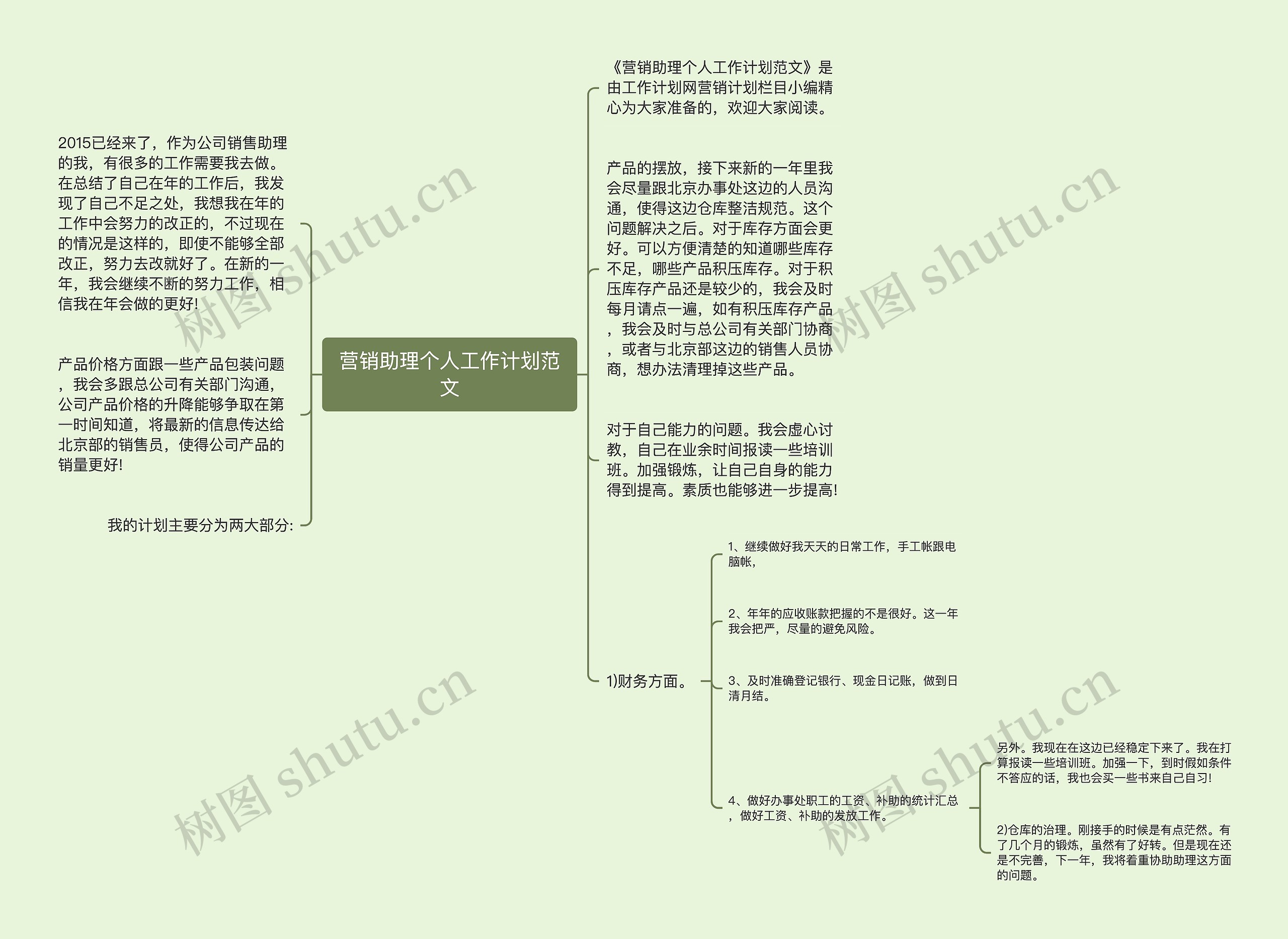 营销助理个人工作计划范文思维导图