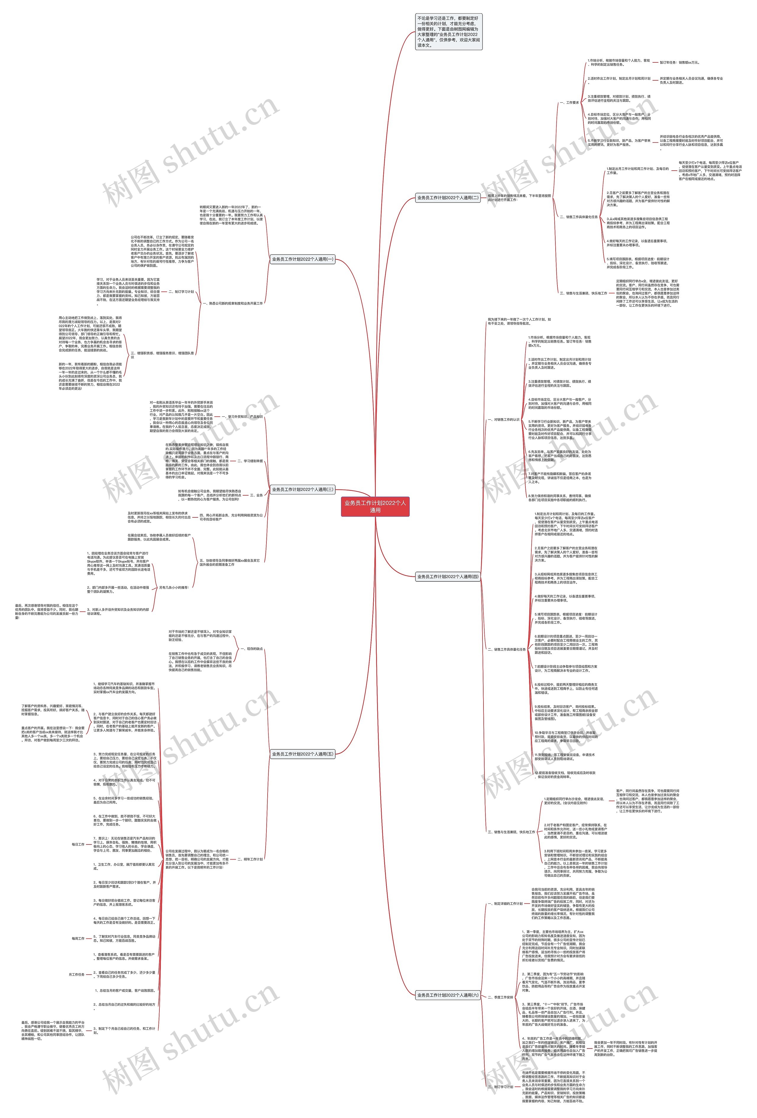 业务员工作计划2022个人通用思维导图