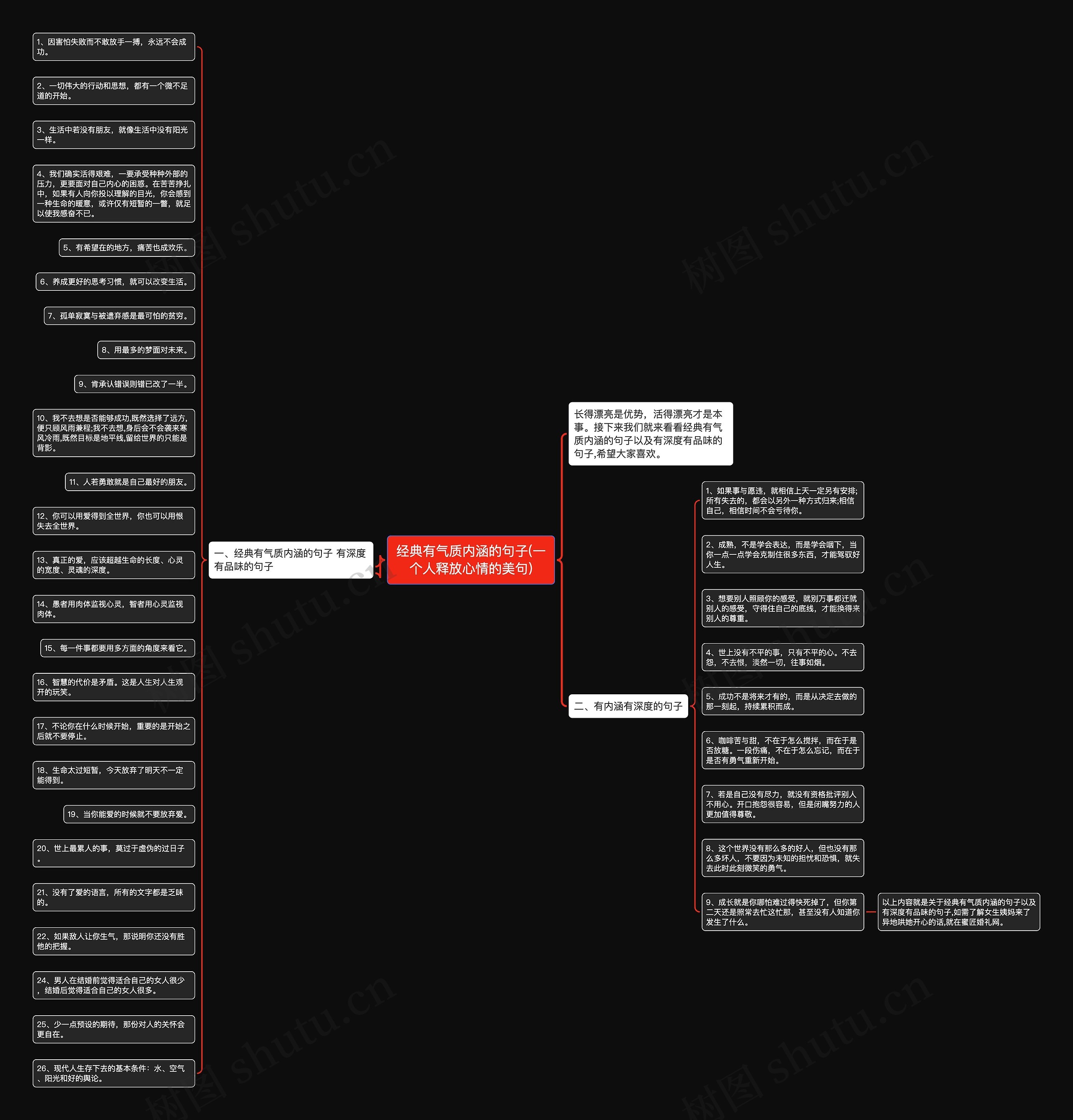 经典有气质内涵的句子(一个人释放心情的美句)思维导图