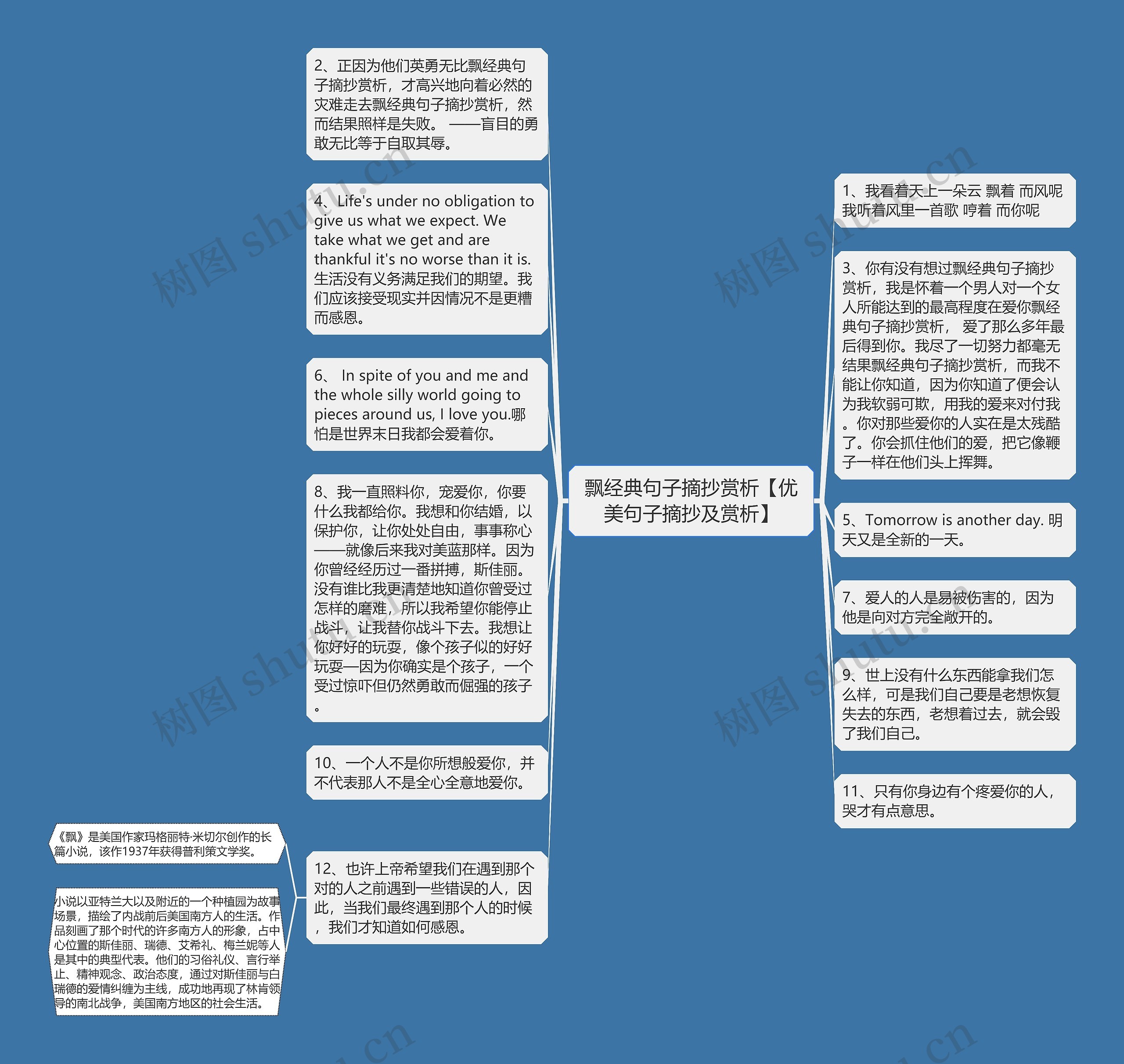 飘经典句子摘抄赏析【优美句子摘抄及赏析】思维导图