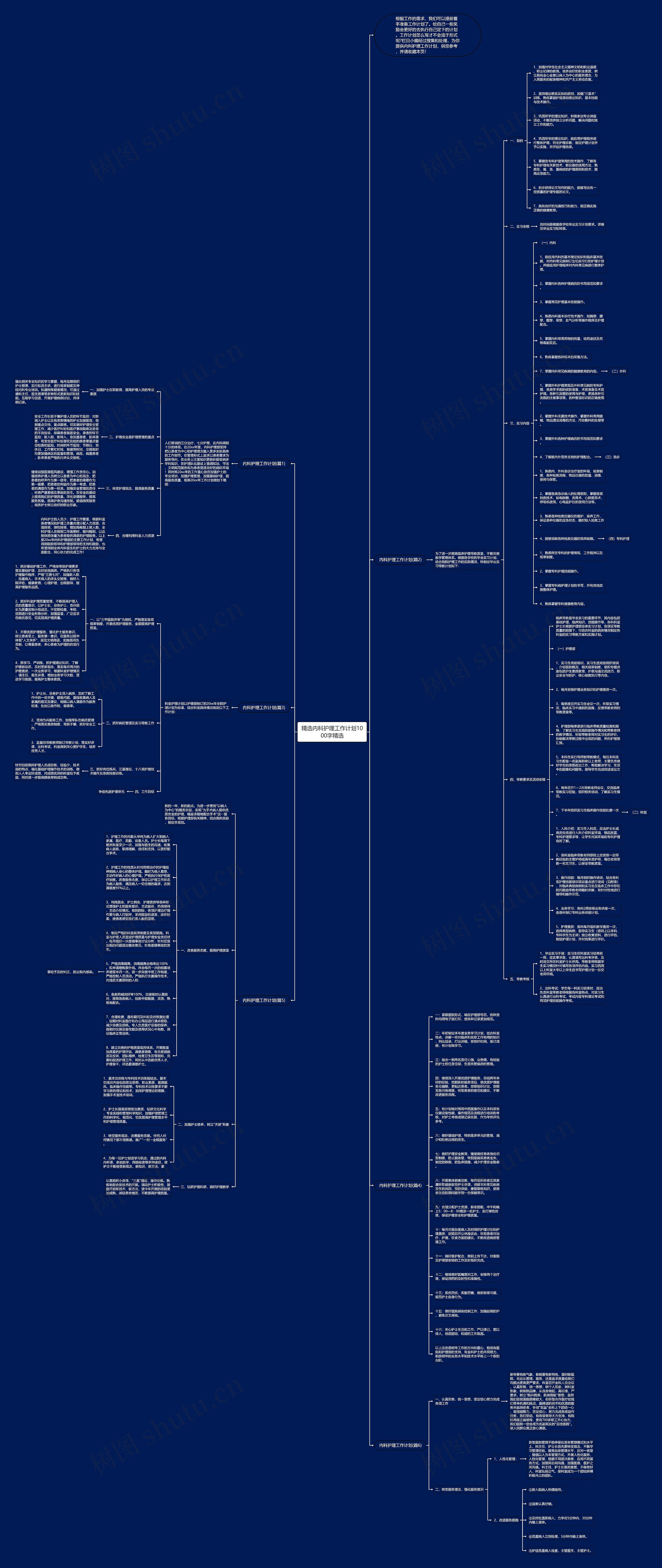 精选内科护理工作计划1000字精选思维导图