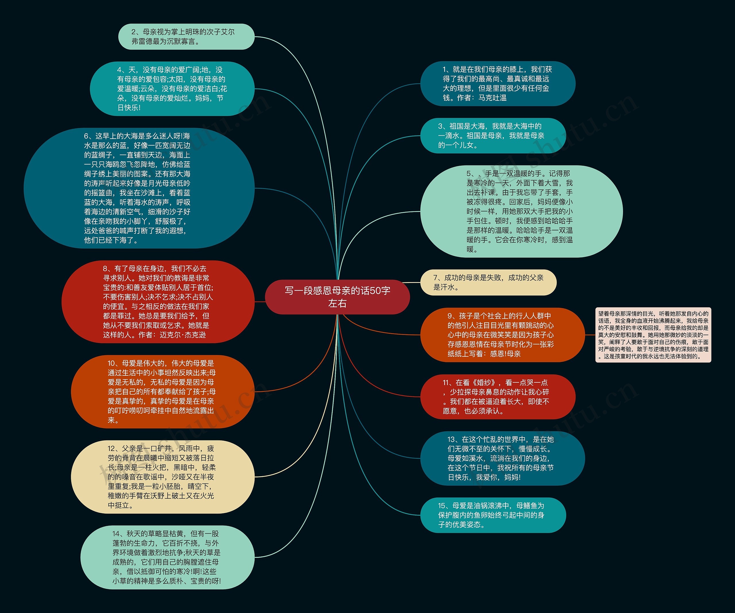 写一段感恩母亲的话50字左右思维导图