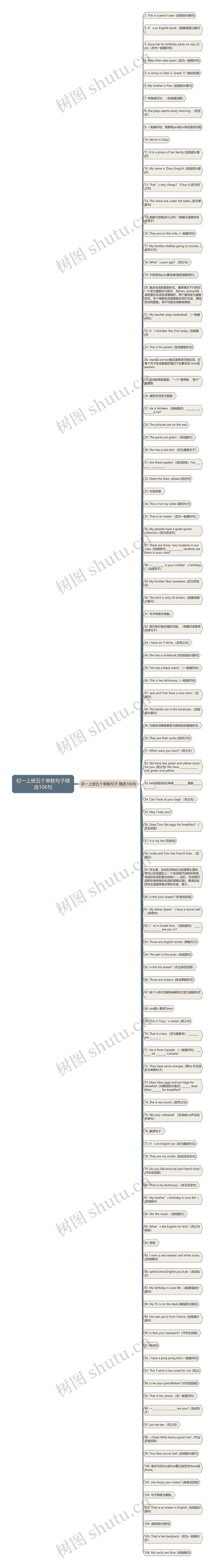 初一上册五个单数句子精选106句思维导图