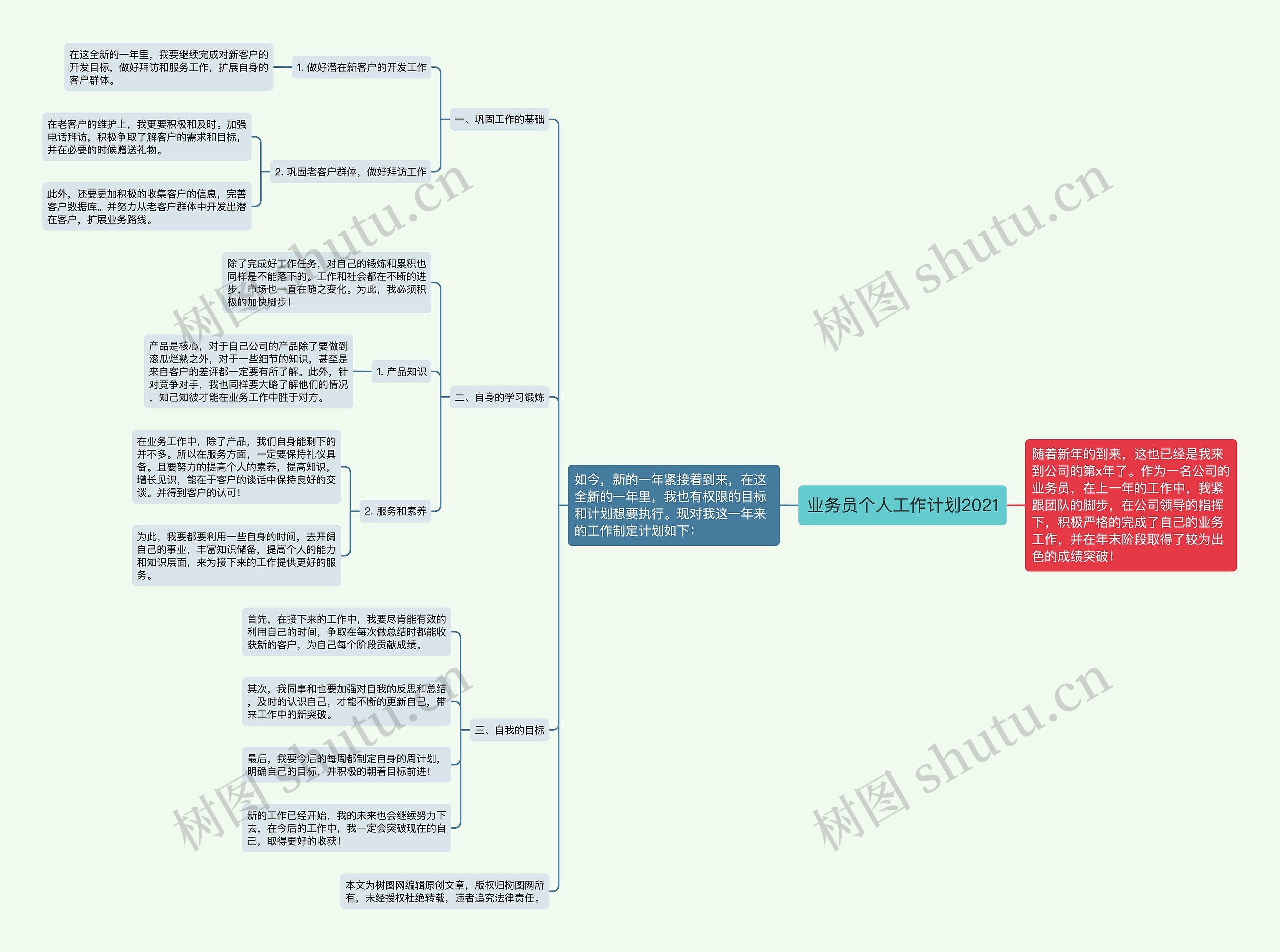 业务员个人工作计划2021思维导图