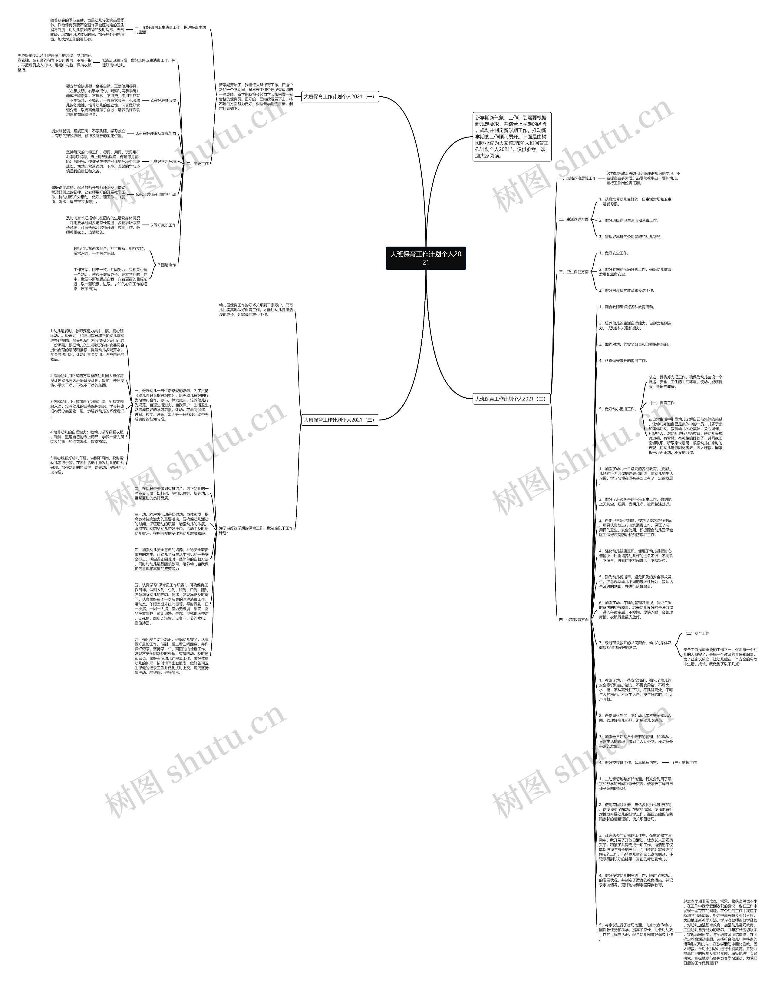 大班保育工作计划个人2021思维导图