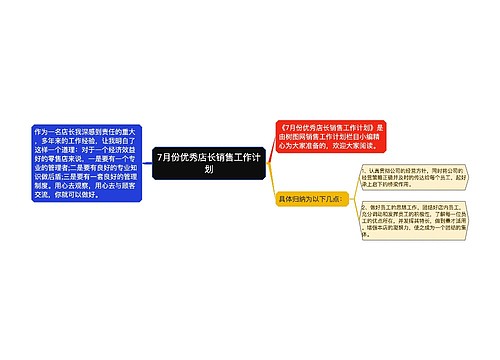 7月份优秀店长销售工作计划