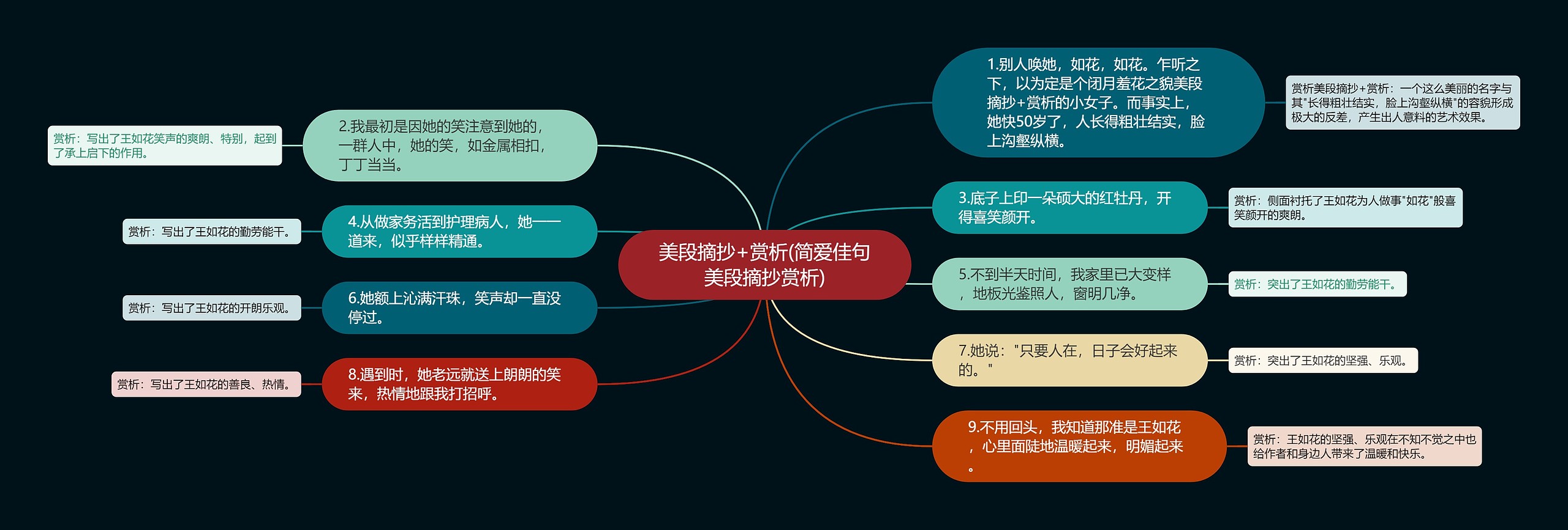 美段摘抄+赏析(简爱佳句美段摘抄赏析)思维导图