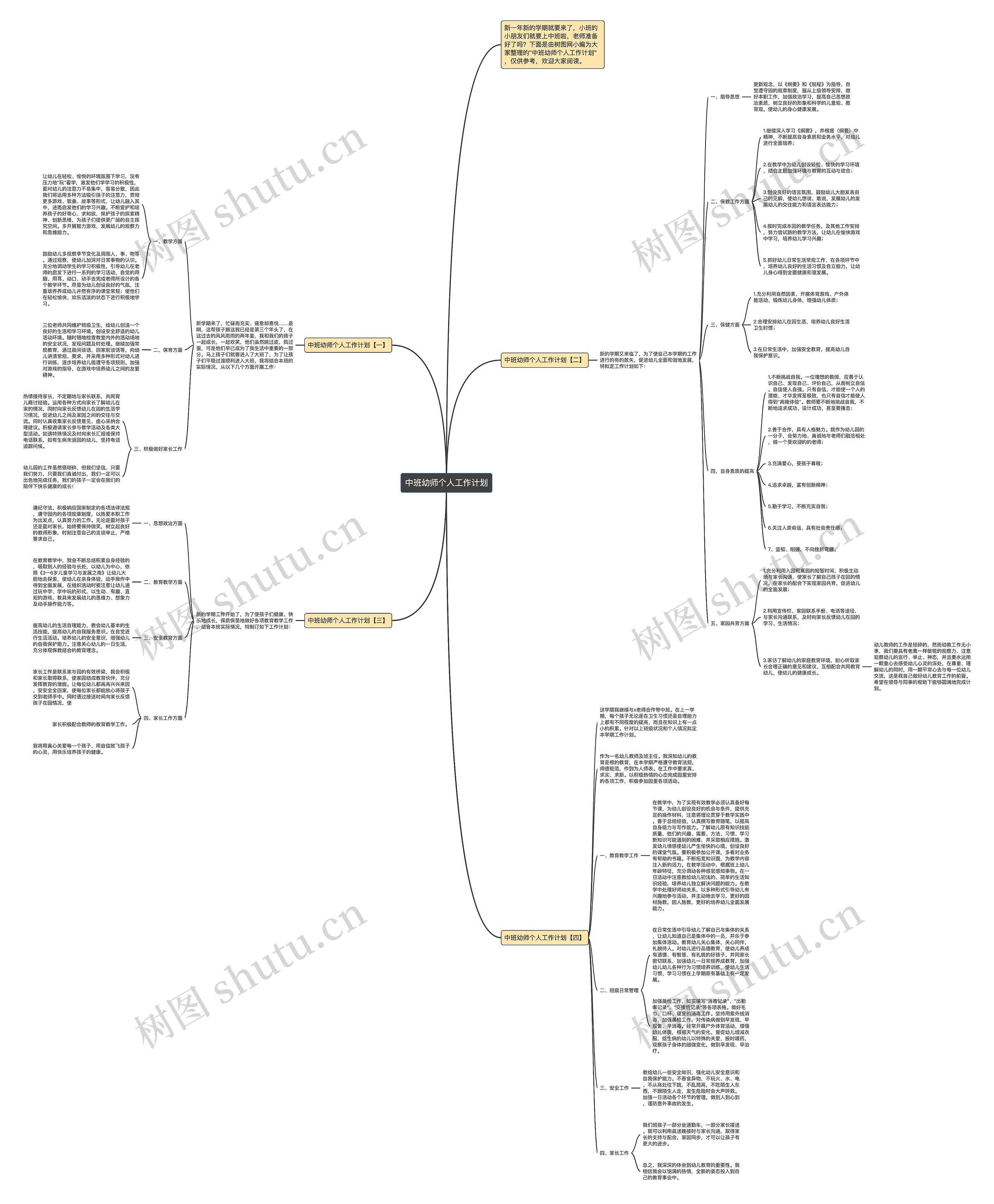中班幼师个人工作计划思维导图