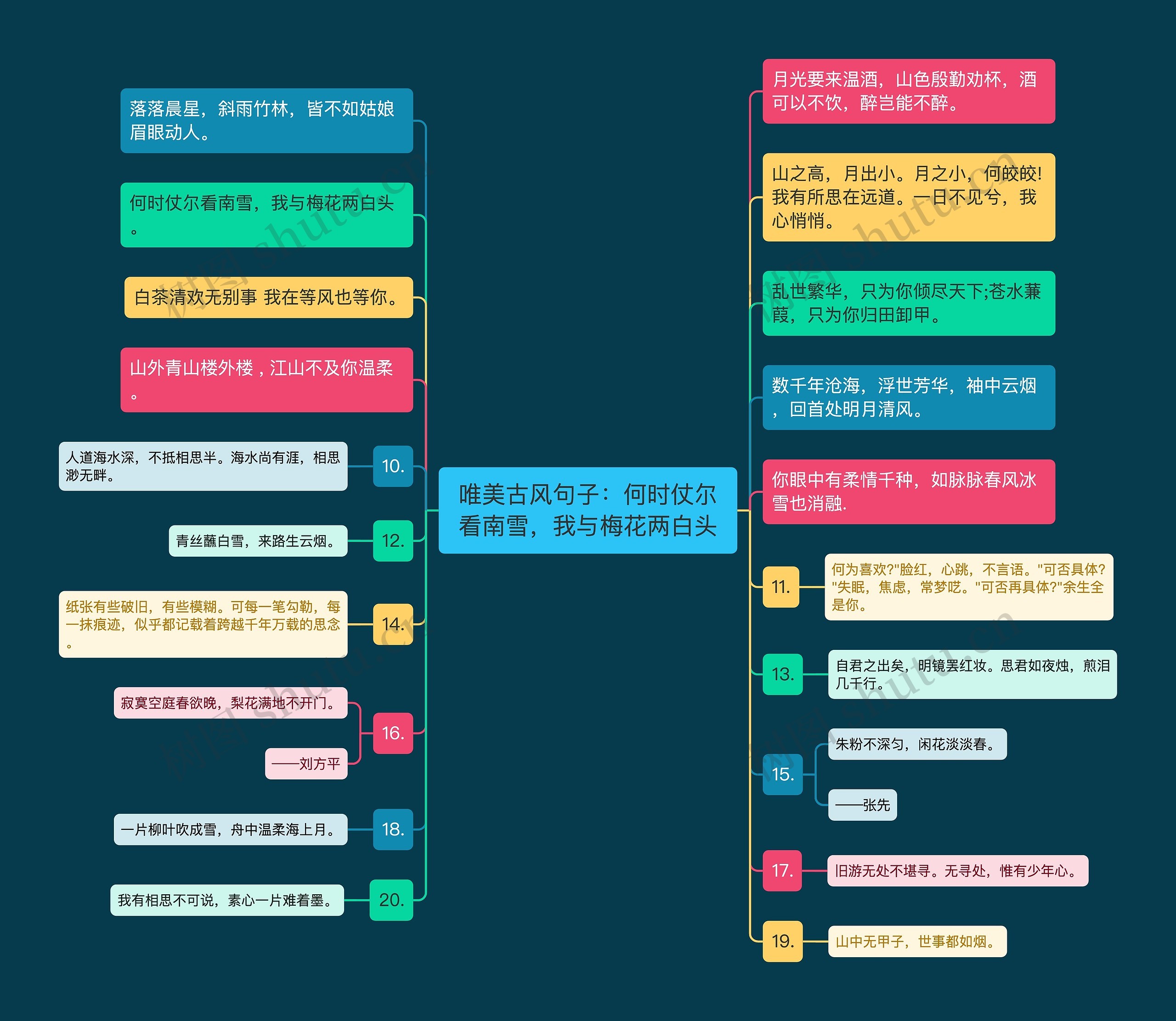 唯美古风句子：何时仗尔看南雪，我与梅花两白头思维导图