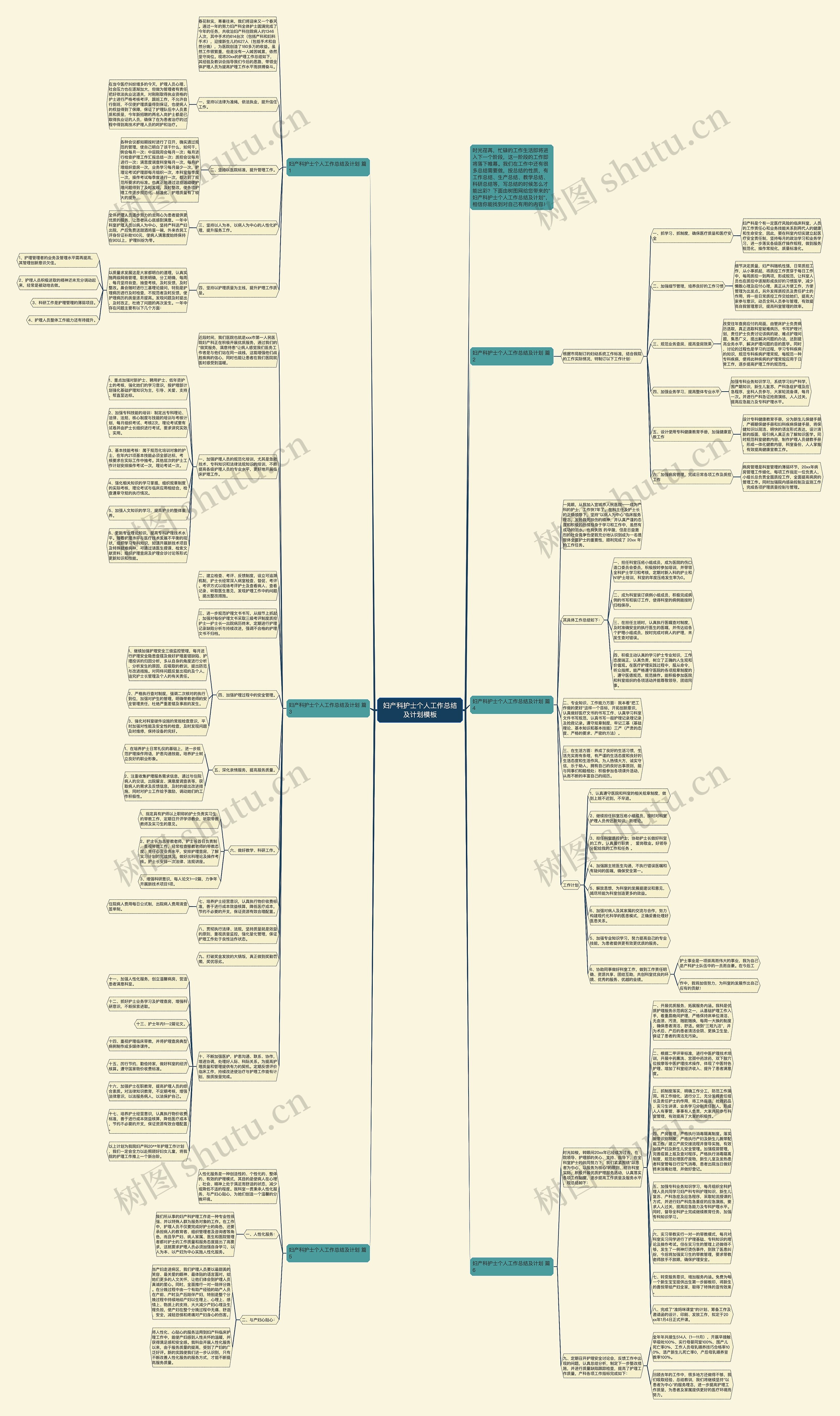 妇产科护士个人工作总结及计划思维导图