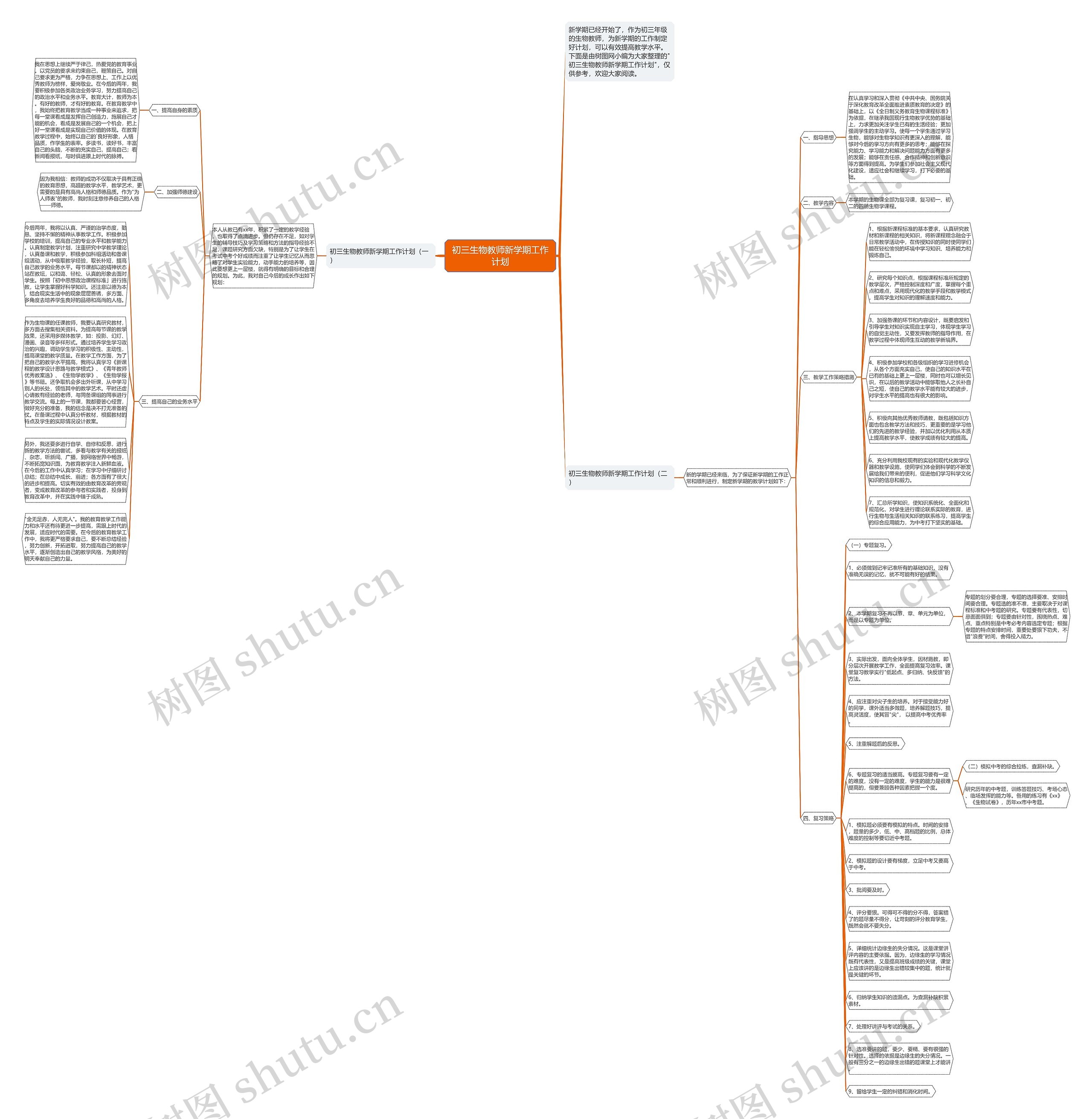 初三生物教师新学期工作计划思维导图
