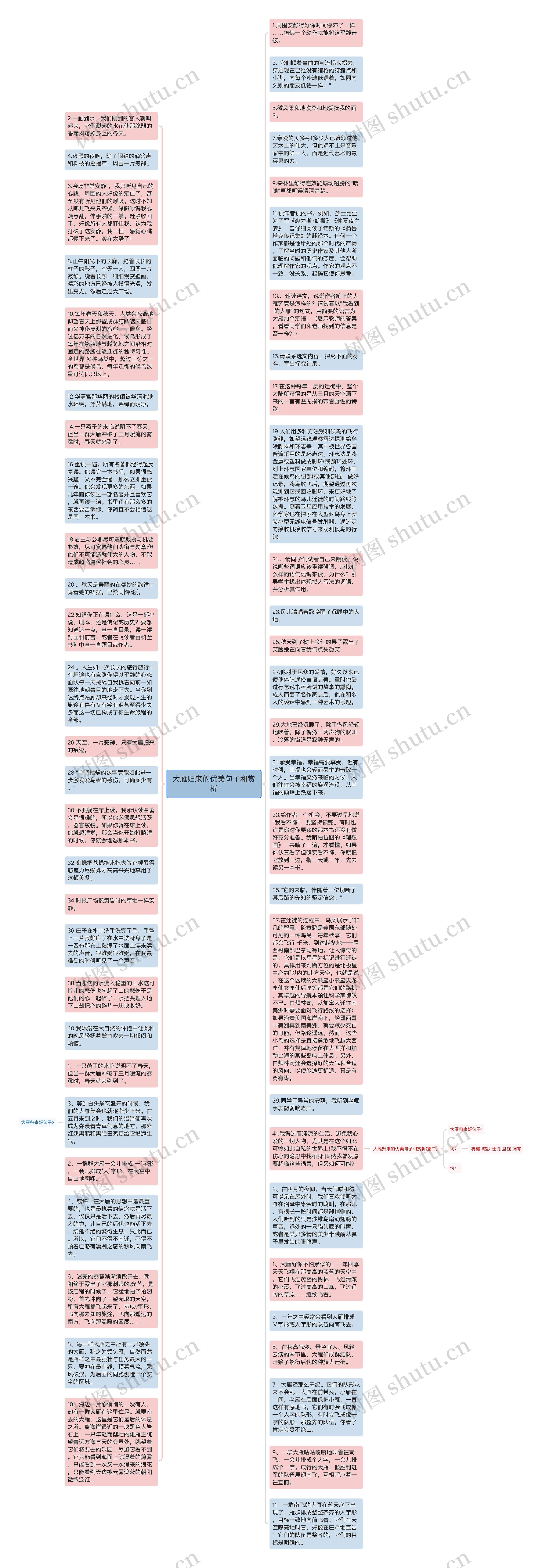 大雁归来的优美句子和赏析思维导图