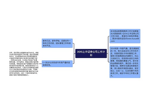 2015上市证券公司工作计划