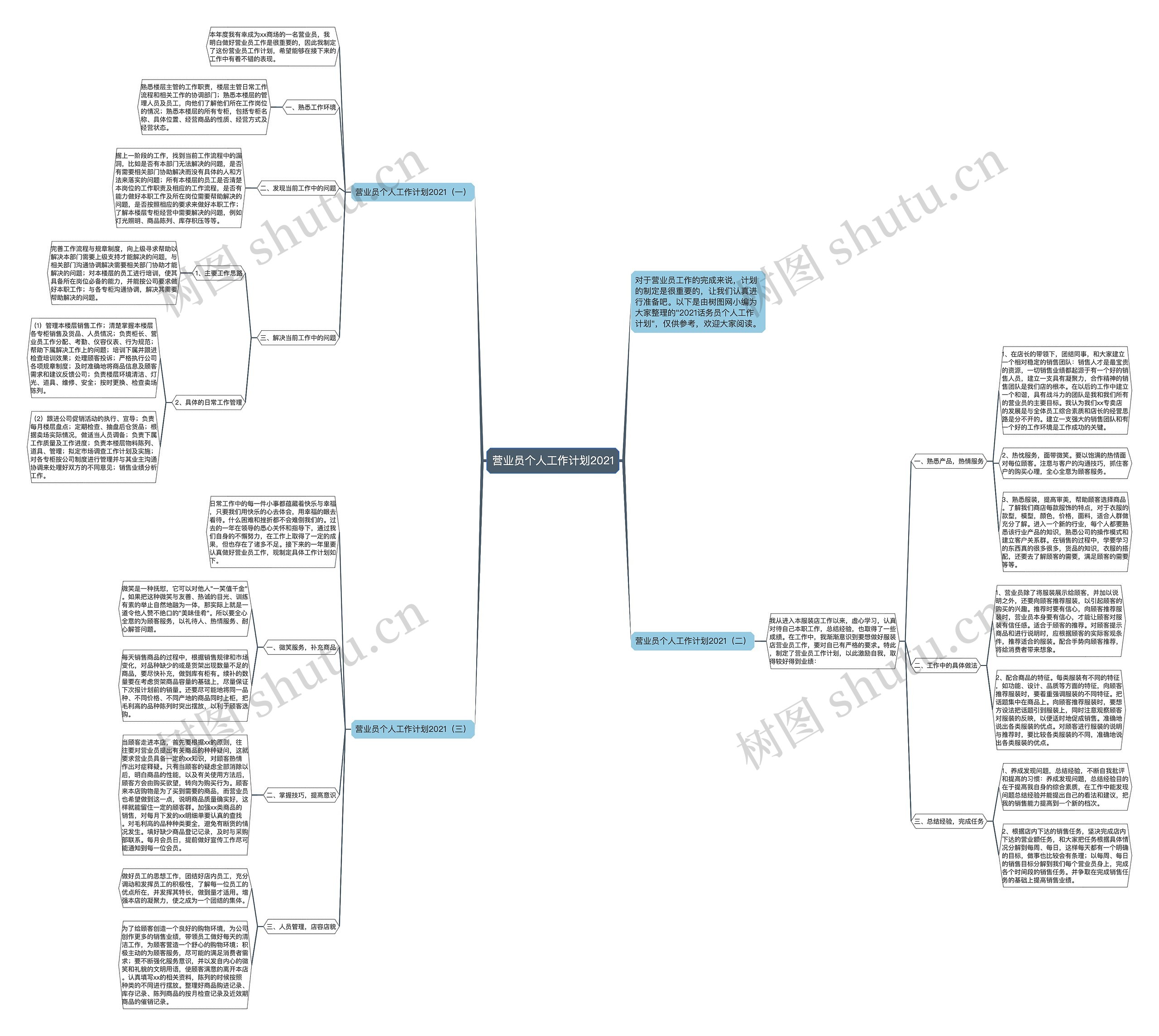 营业员个人工作计划2021思维导图