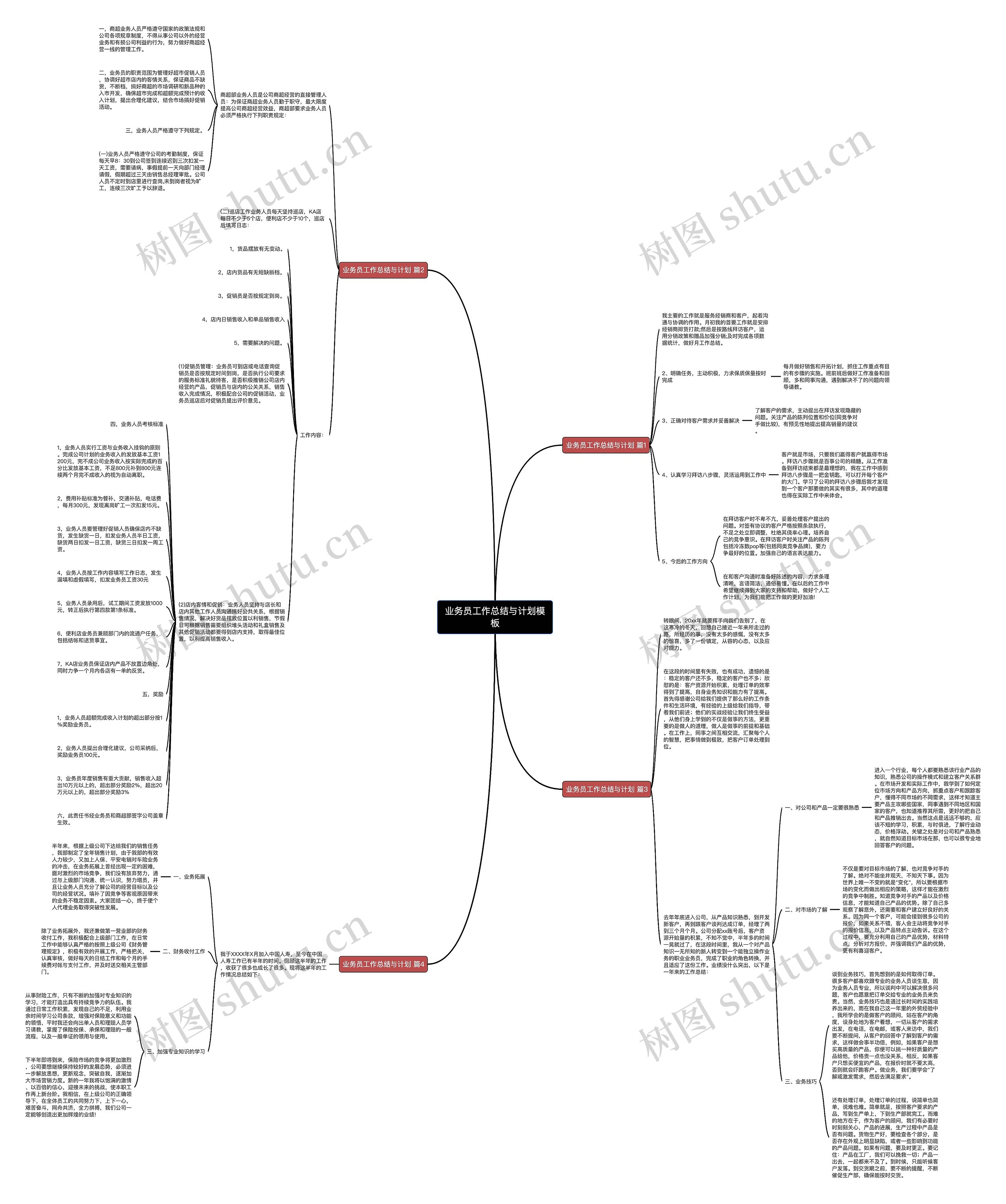业务员工作总结与计划思维导图