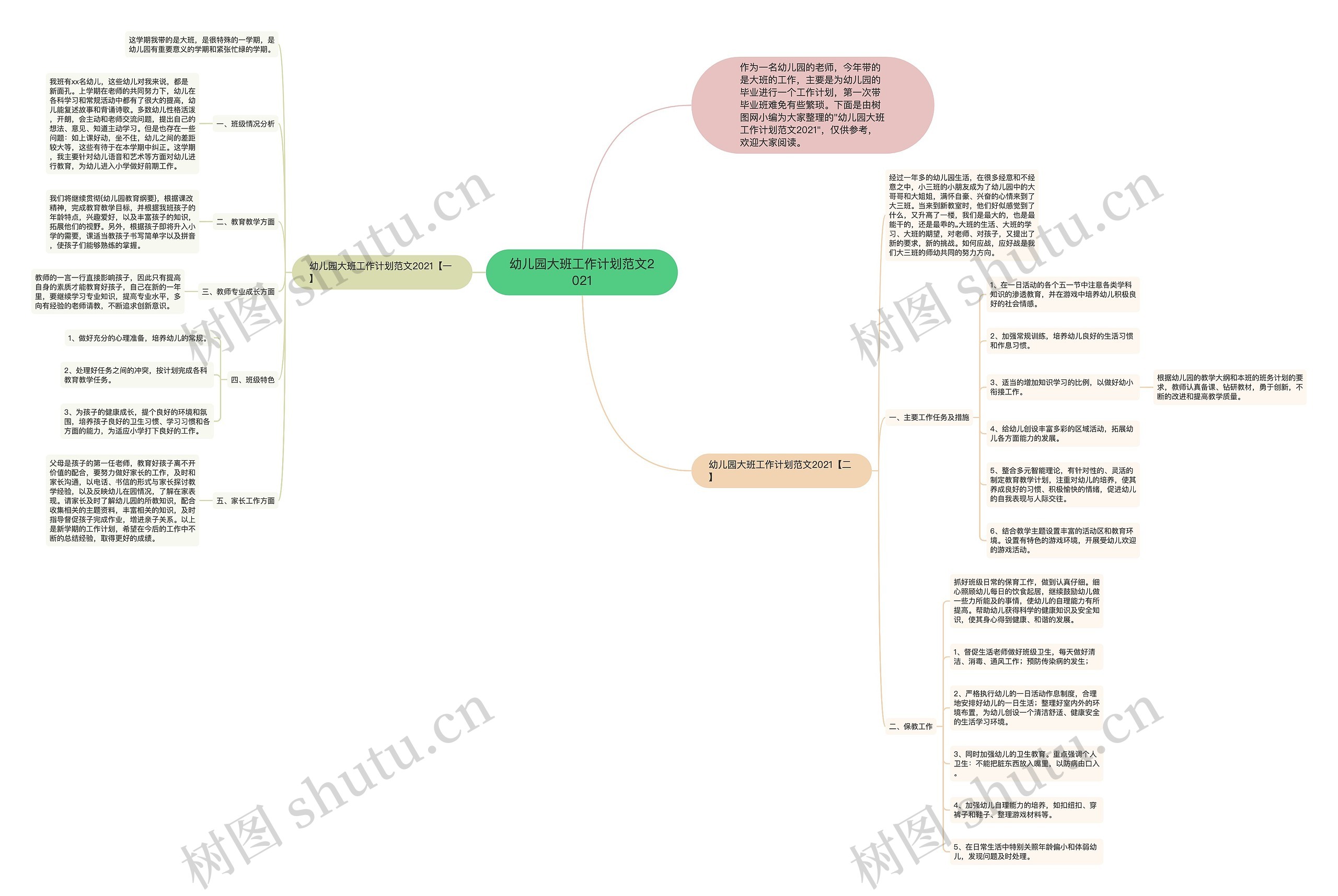 幼儿园大班工作计划范文2021思维导图
