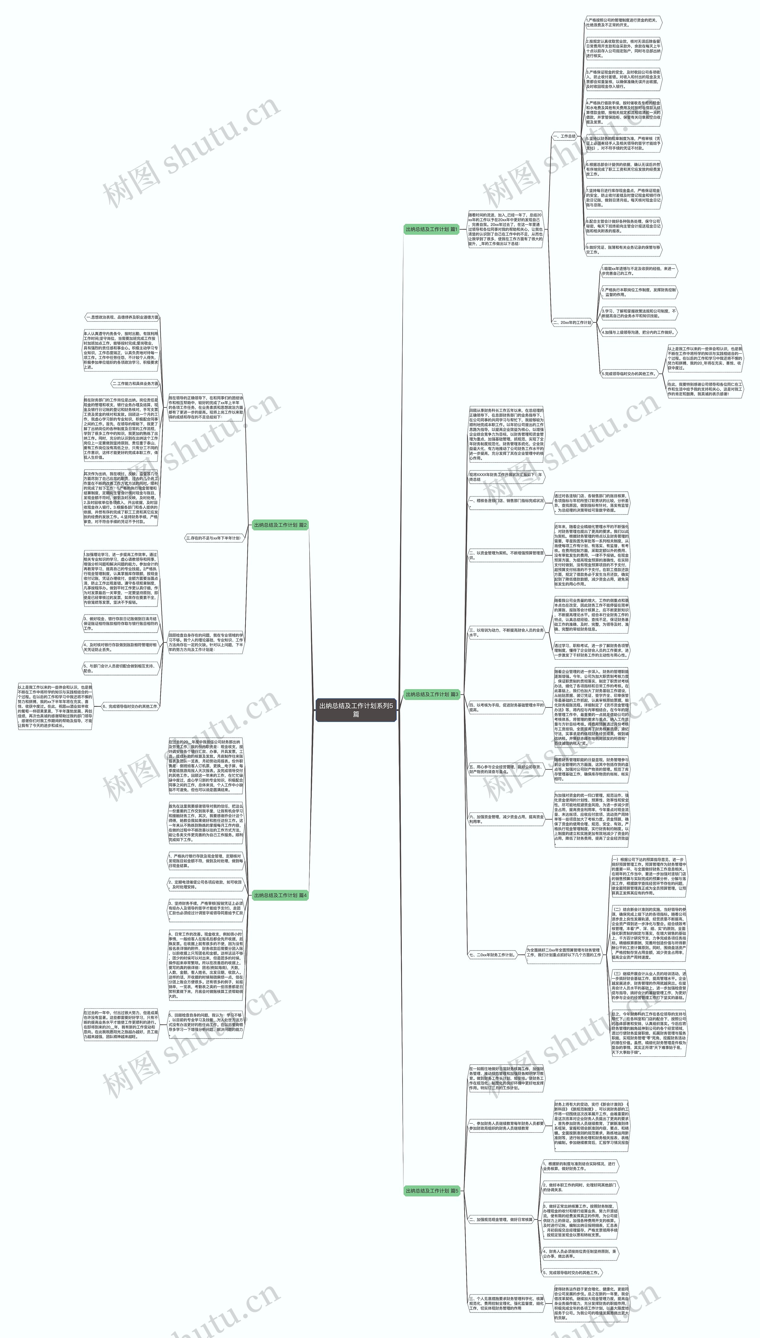 出纳总结及工作计划系列5篇思维导图