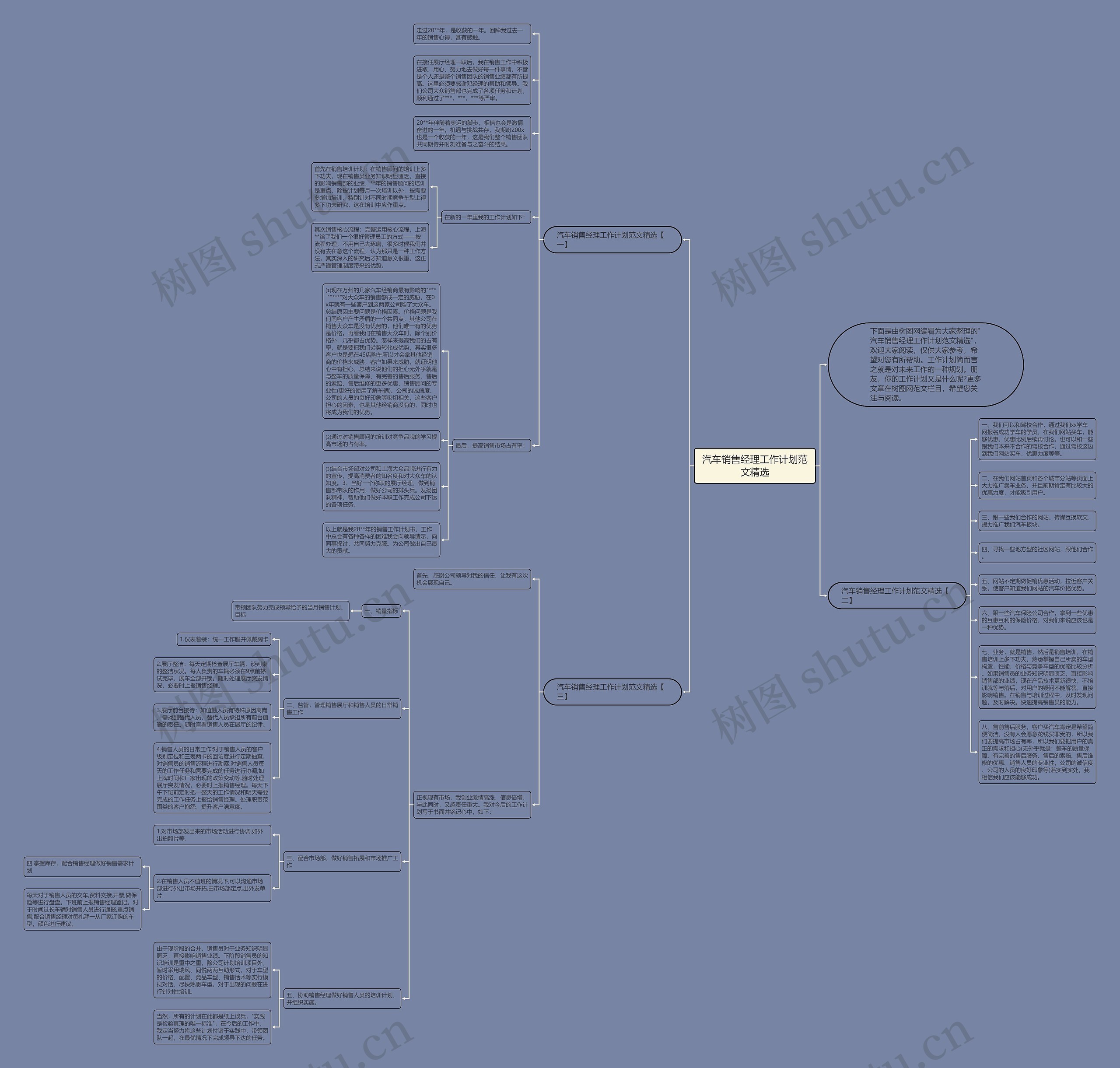 汽车销售经理工作计划范文精选思维导图