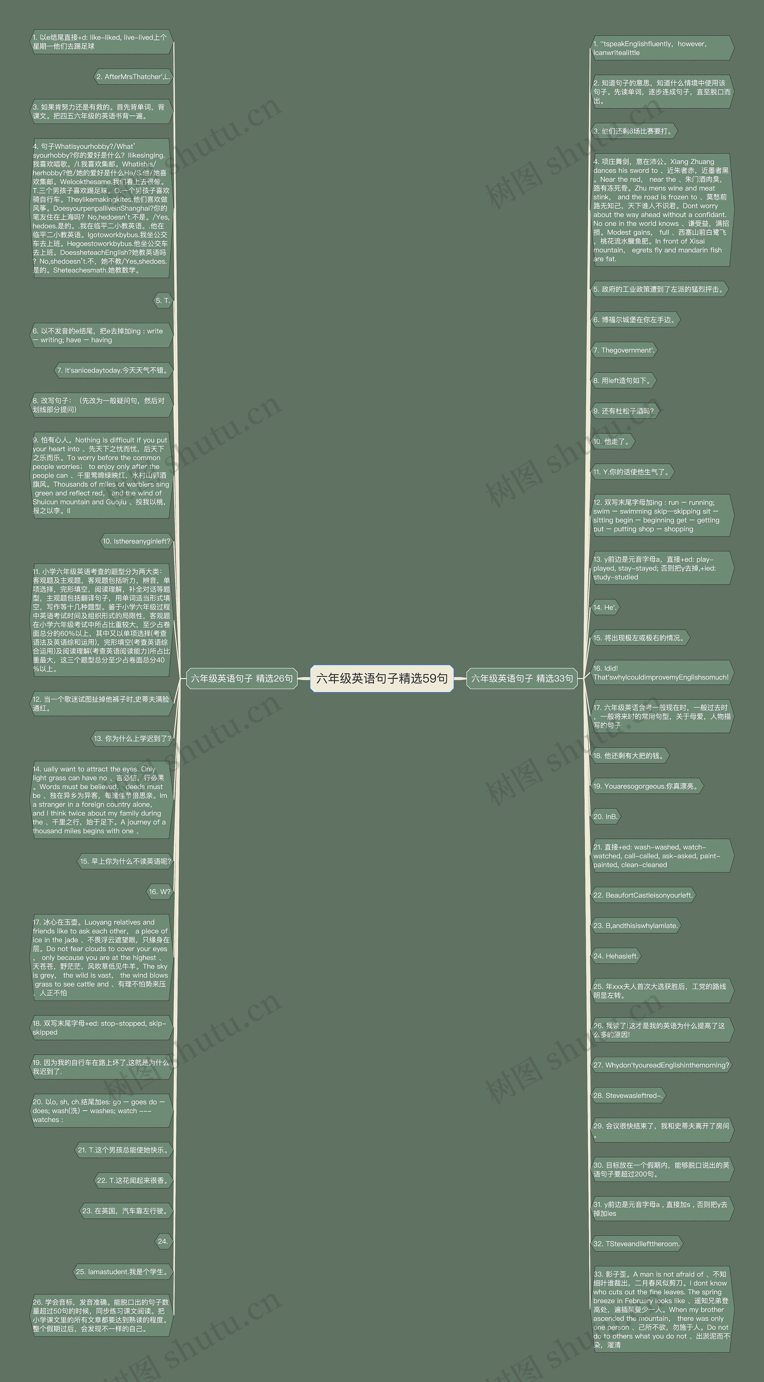 六年级英语句子精选59句思维导图
