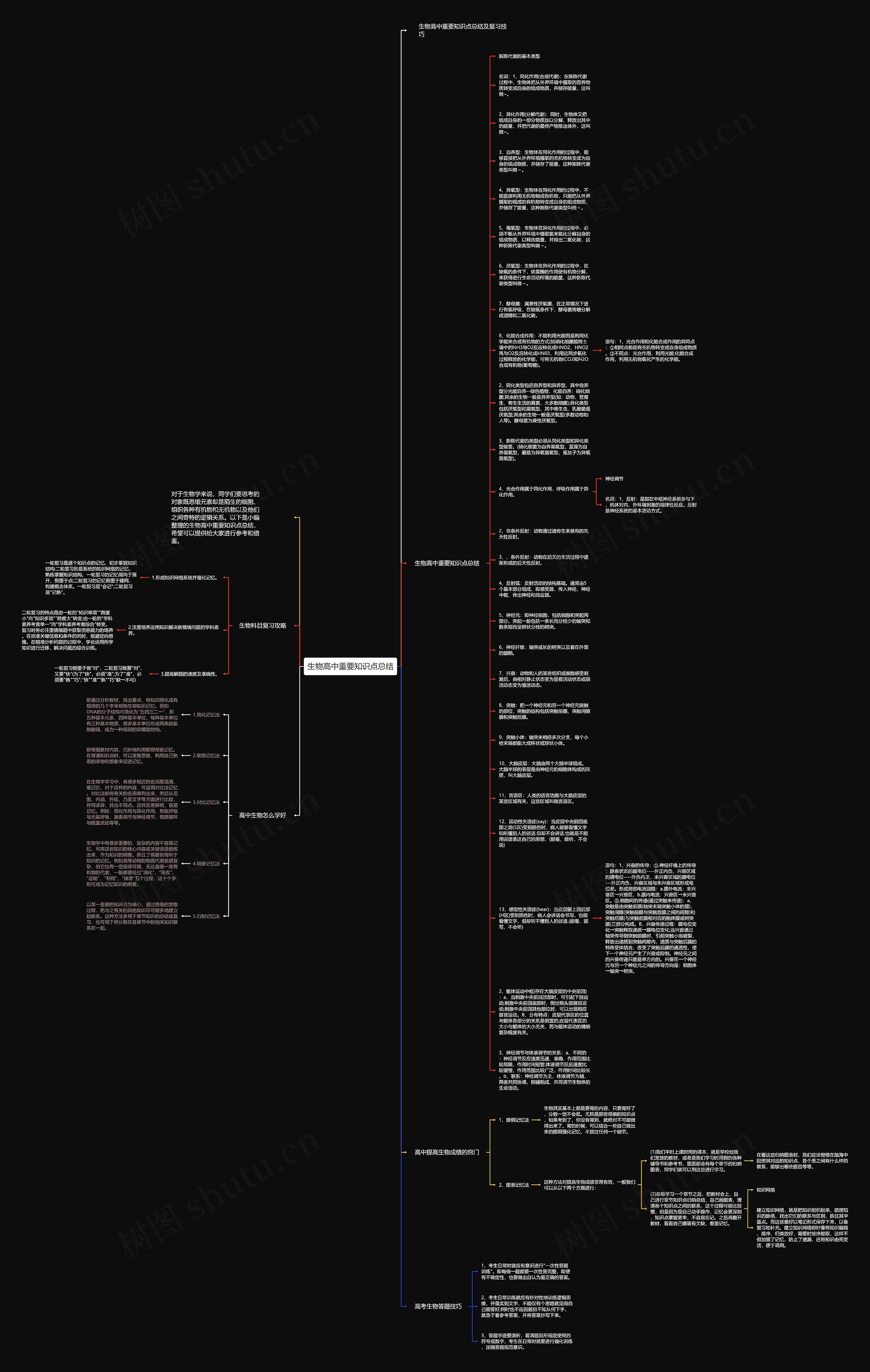 生物高中重要知识点总结思维导图