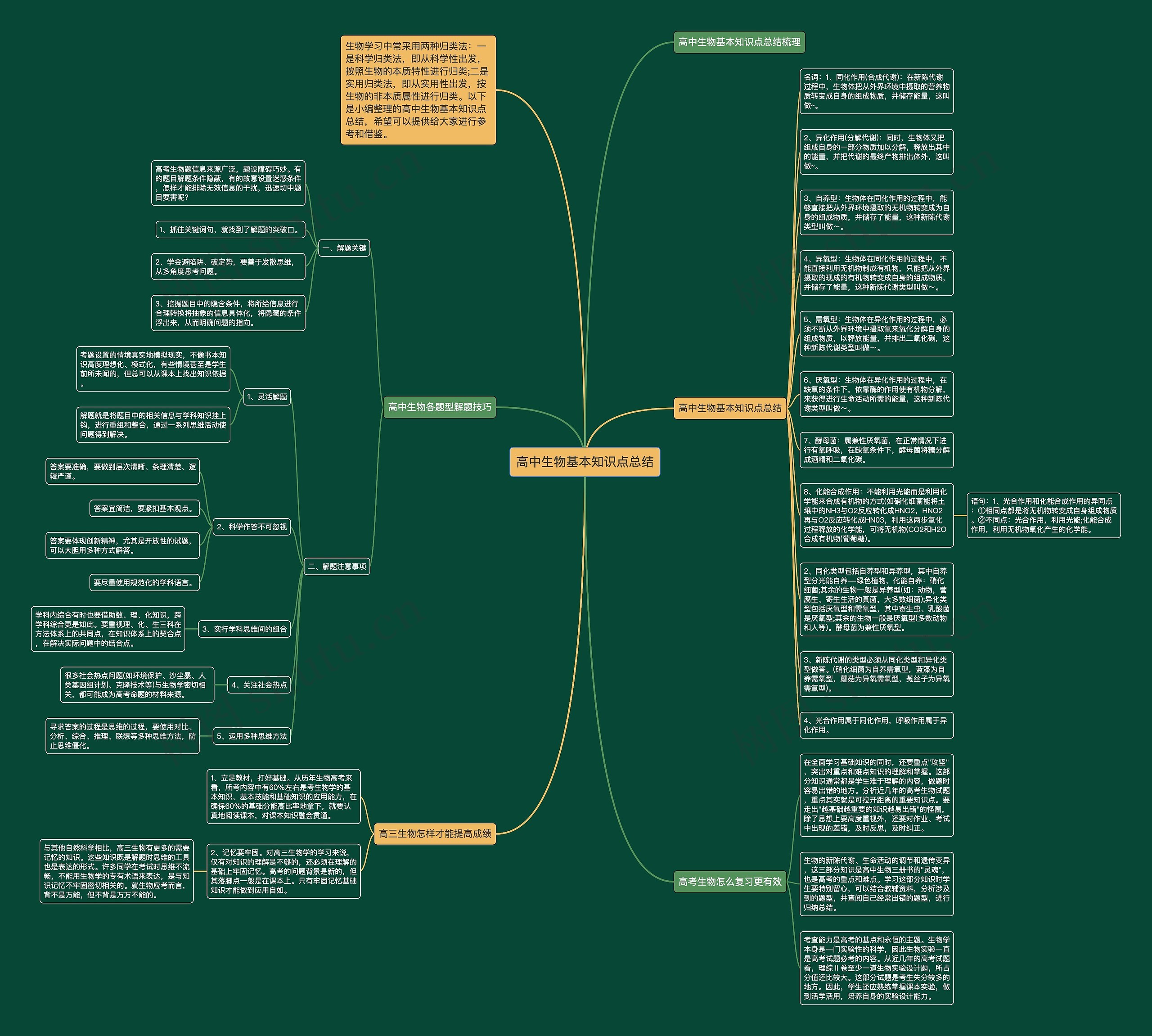 高中生物基本知识点总结思维导图