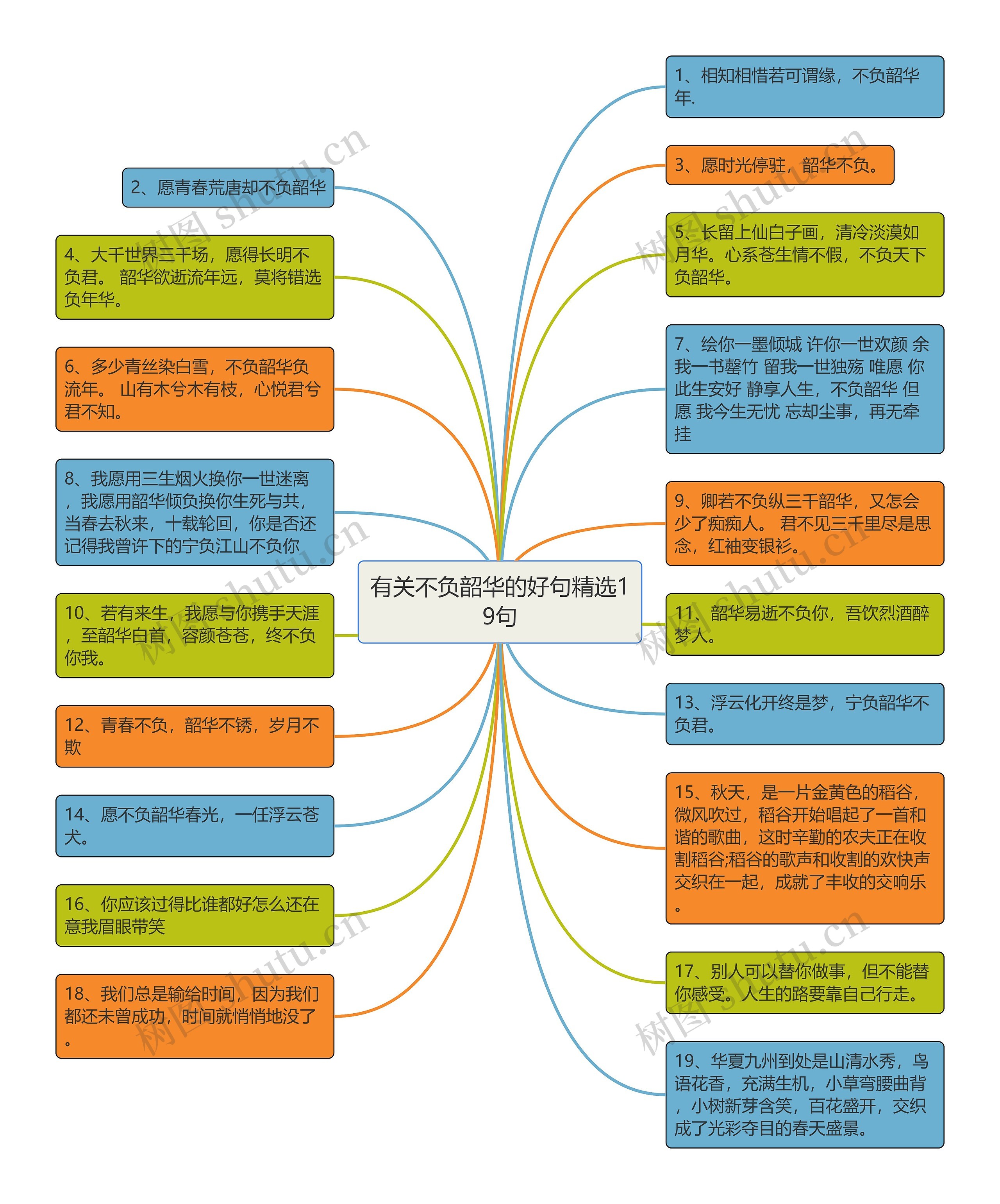 有关不负韶华的好句精选19句思维导图