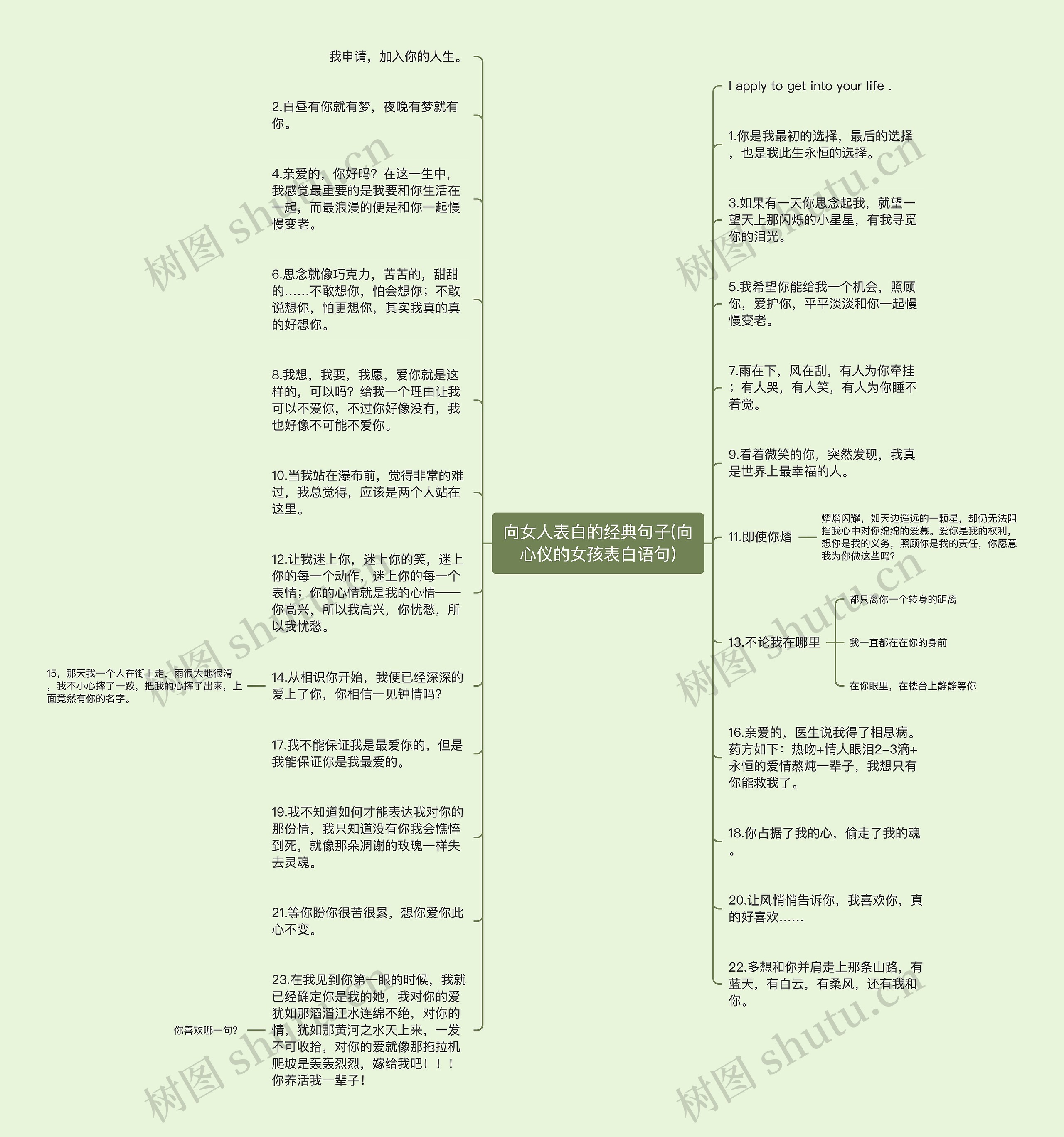 向女人表白的经典句子(向心仪的女孩表白语句)思维导图