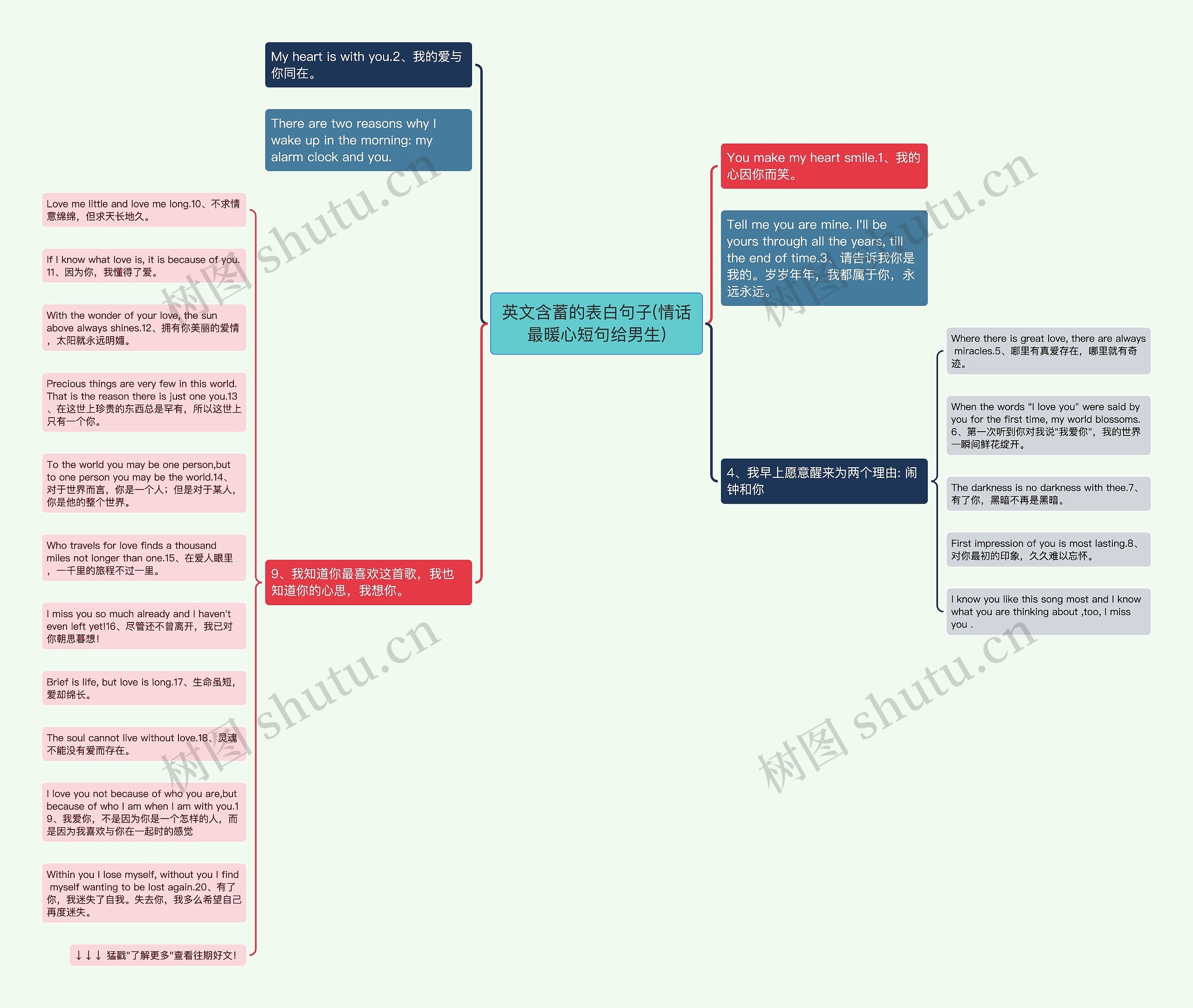英文含蓄的表白句子(情话最暖心短句给男生)思维导图