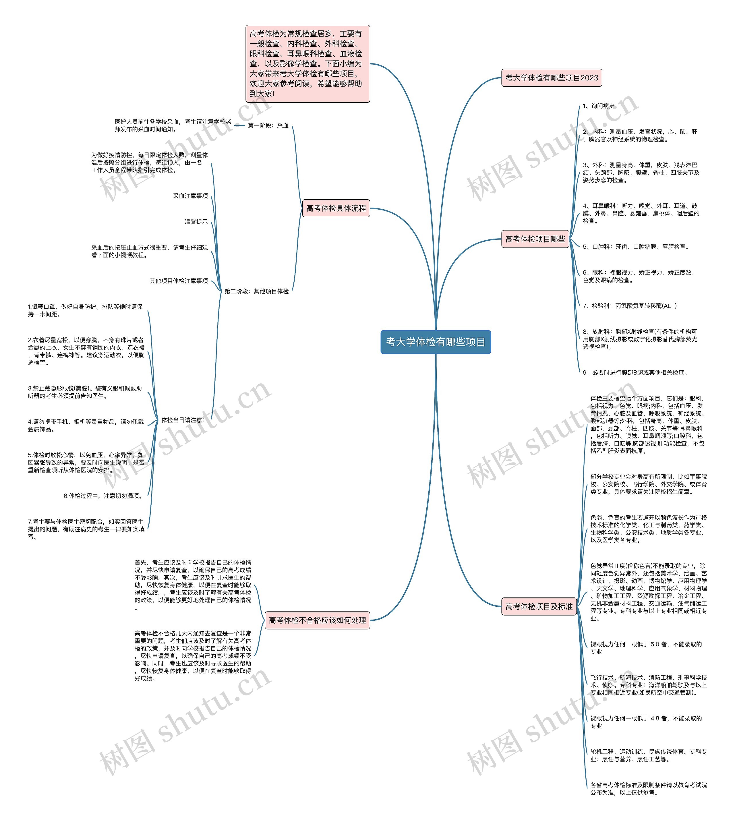 考大学体检有哪些项目思维导图