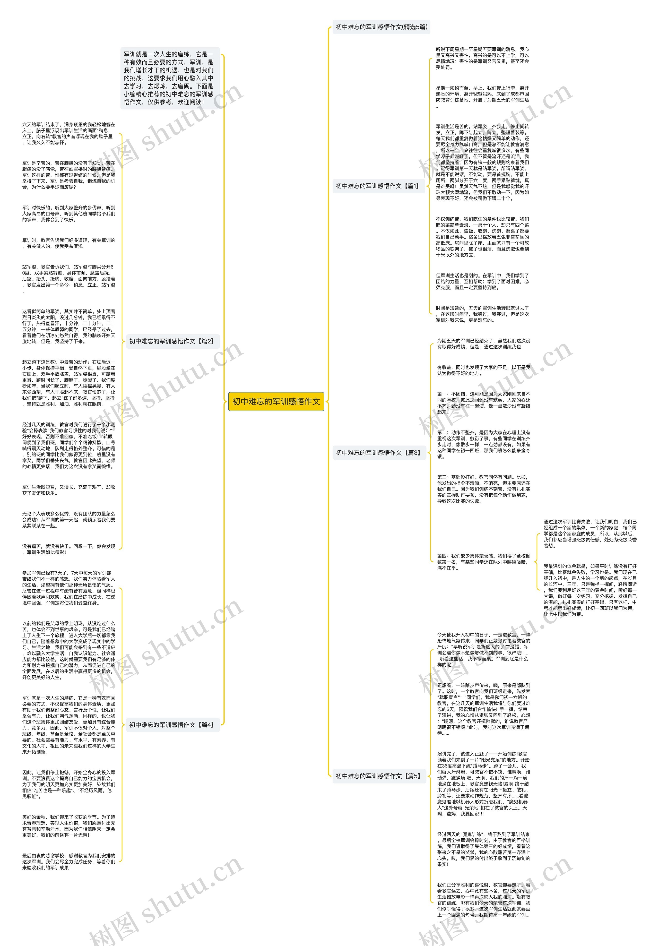 初中难忘的军训感悟作文思维导图