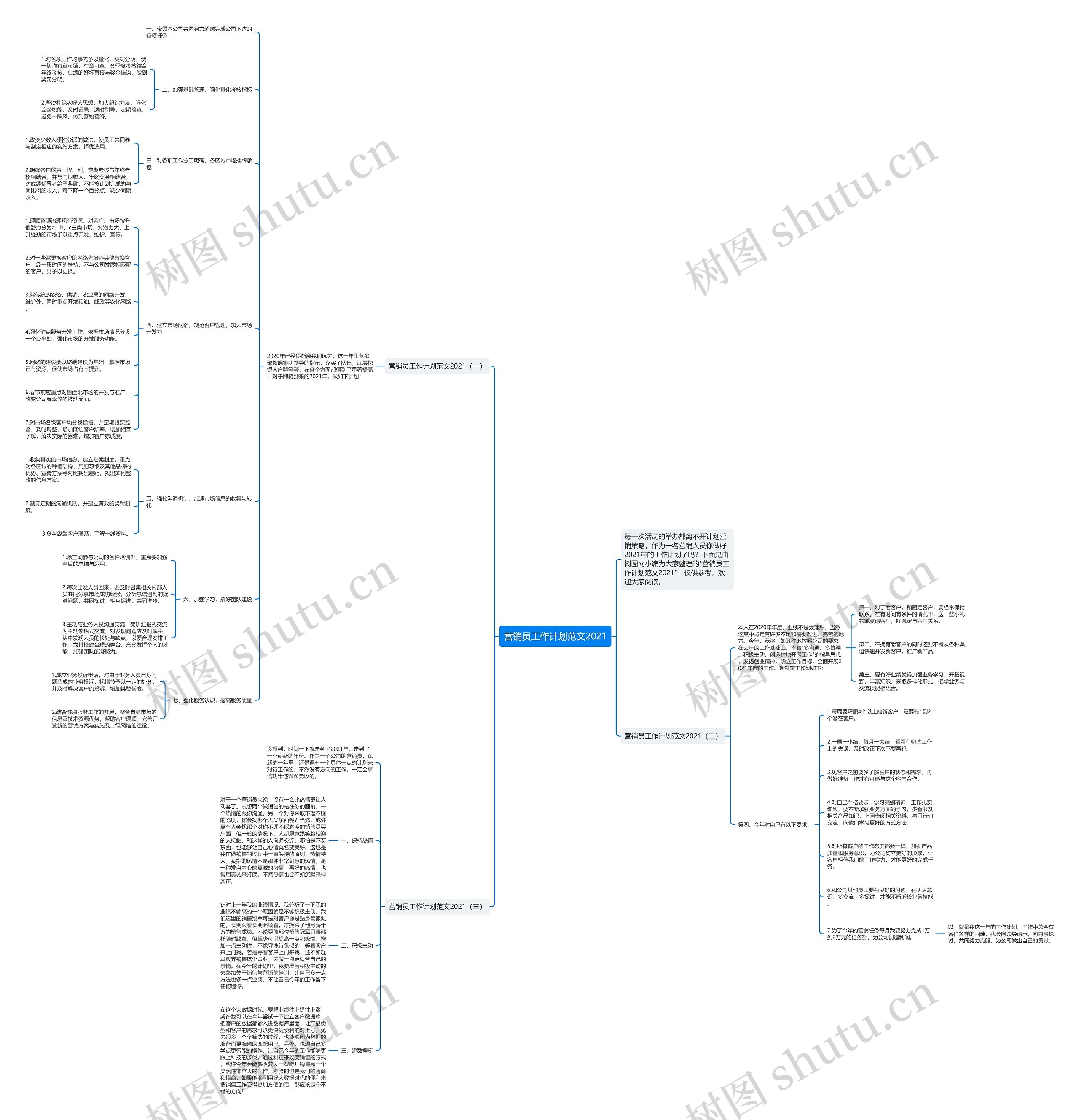 营销员工作计划范文2021思维导图