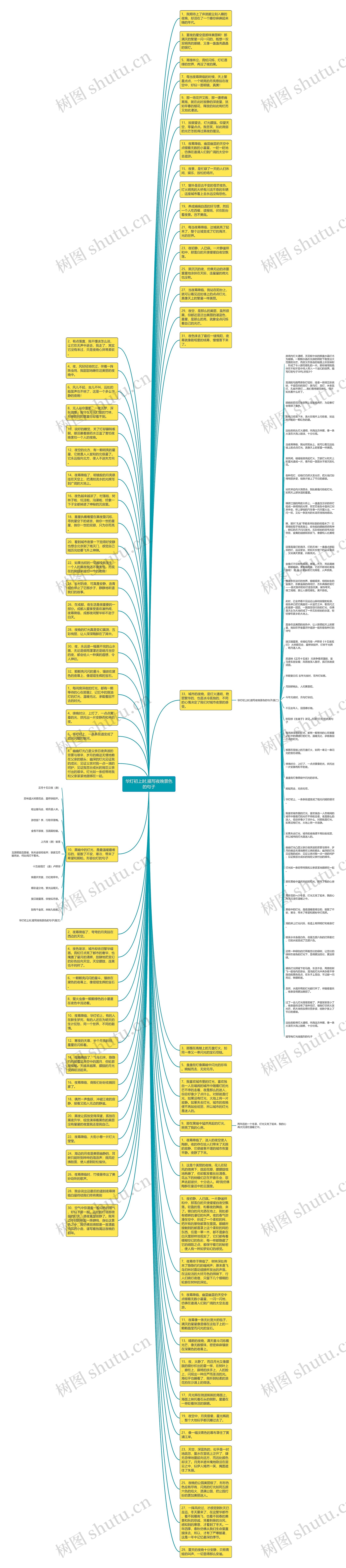 华灯初上时,描写夜晚景色的句子思维导图
