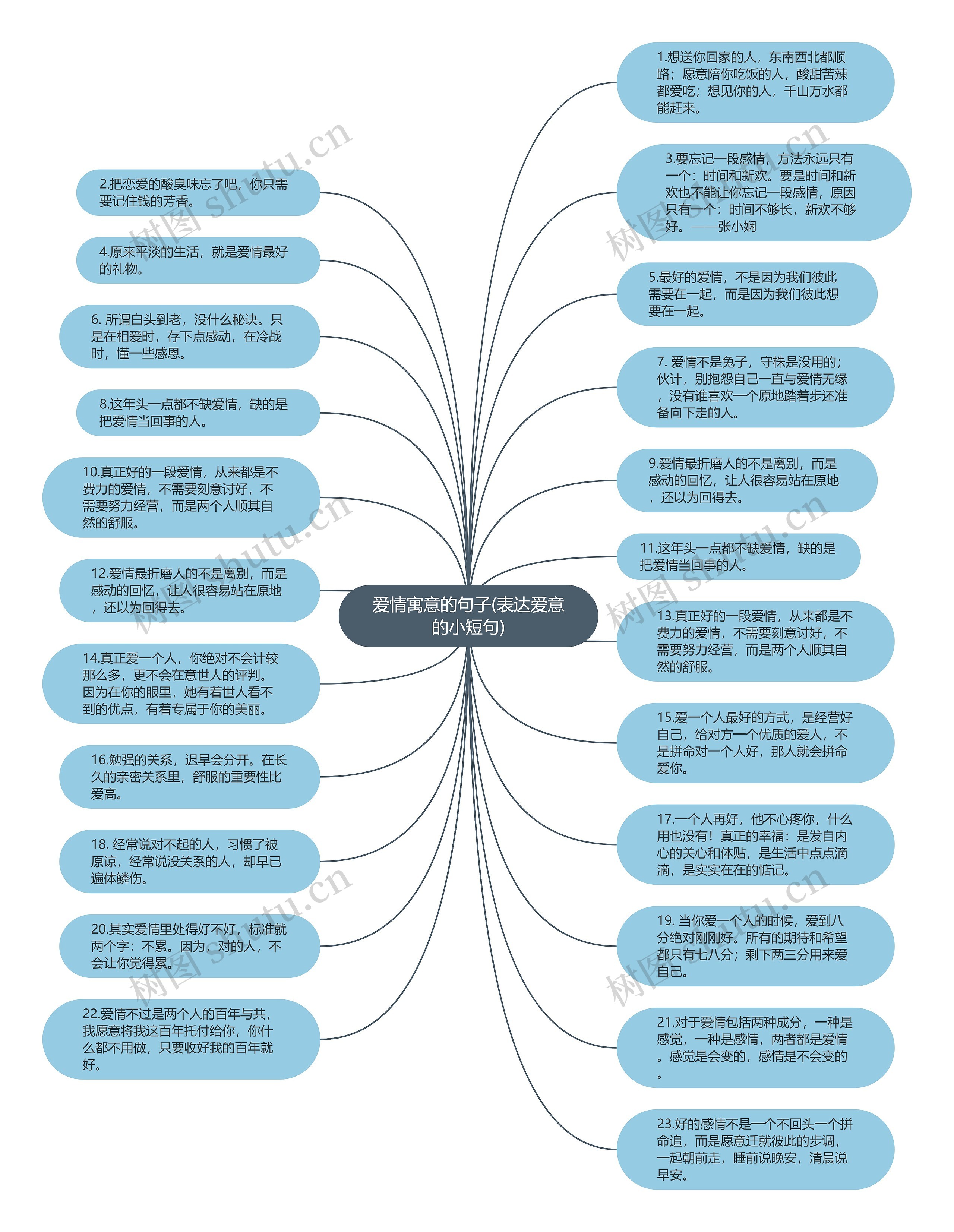 爱情寓意的句子(表达爱意的小短句)思维导图
