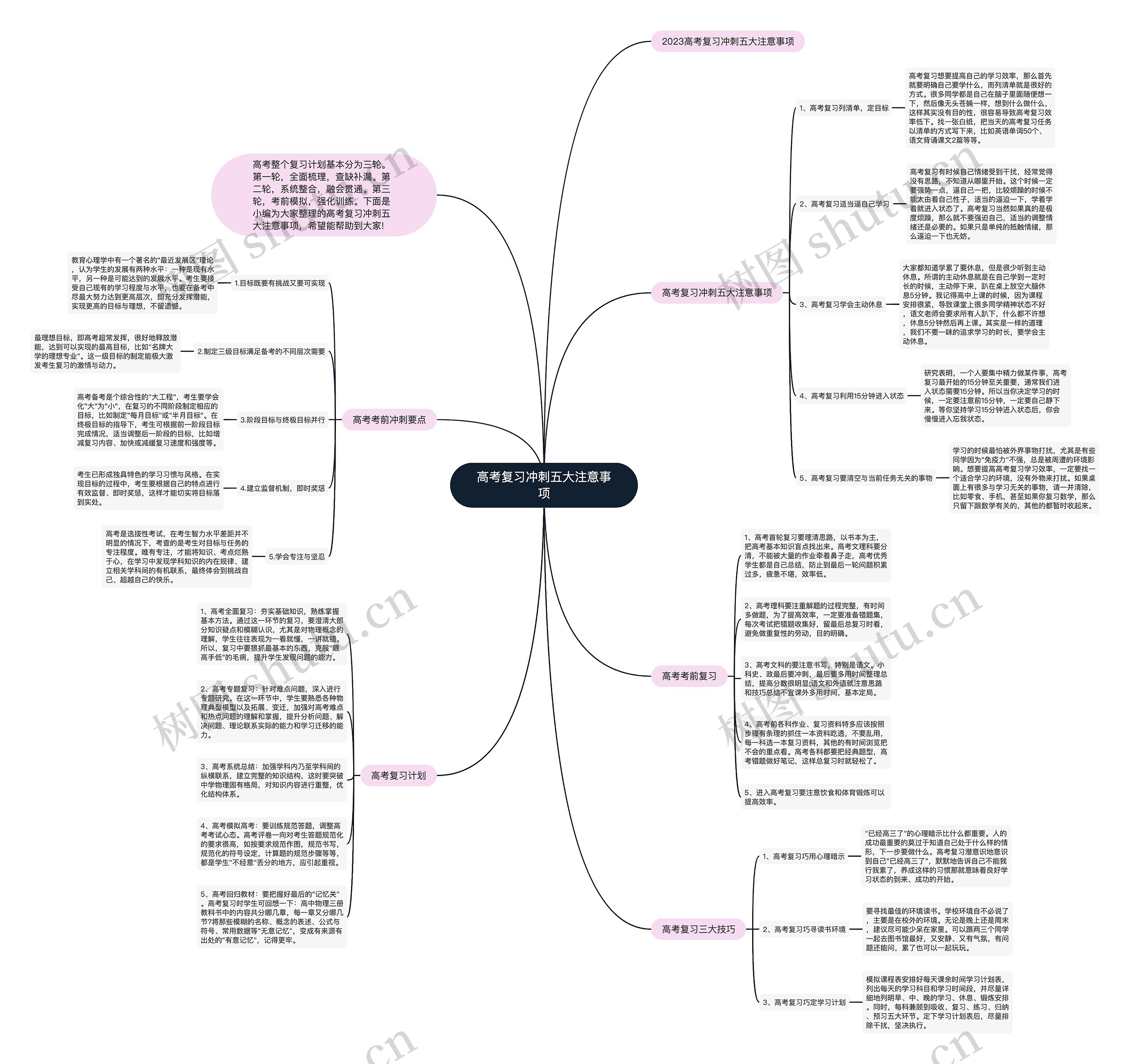 高考复习冲刺五大注意事项思维导图